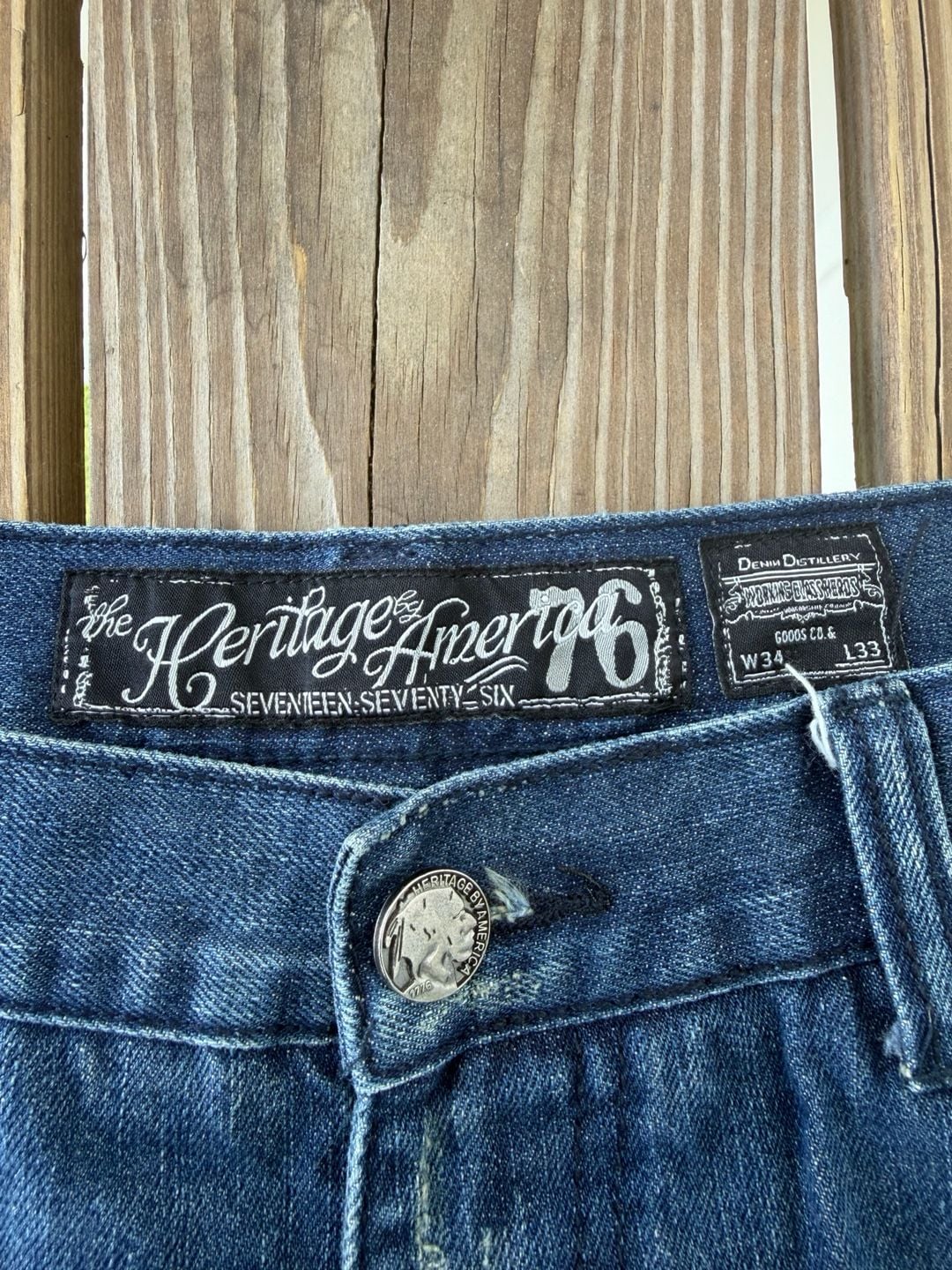The Heritage By America Distressed Biker Jeans Size W34 L33 Blue Denim 5