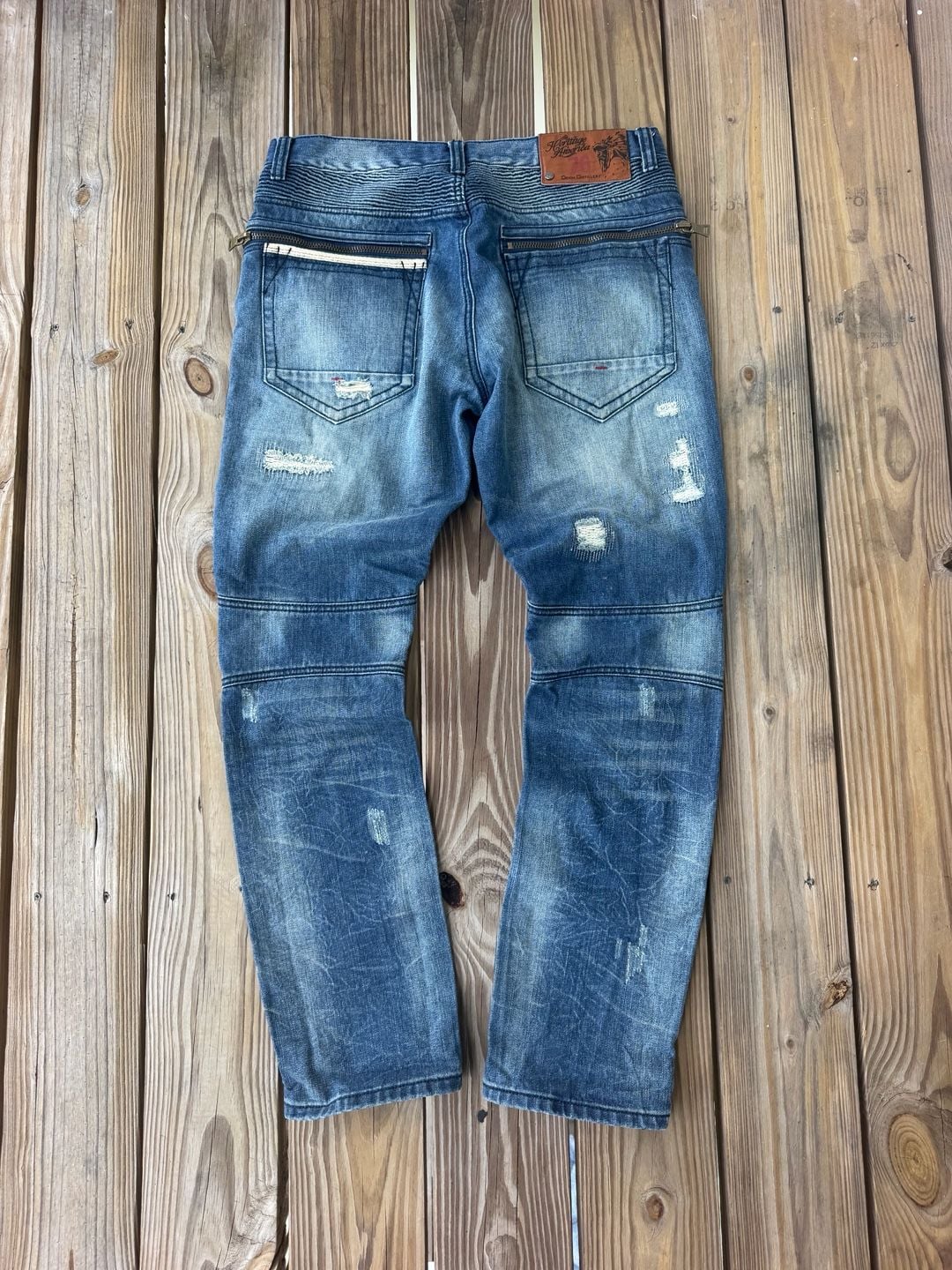 The Heritage By America Distressed Biker Jeans Size W34 L33 Blue Denim 6