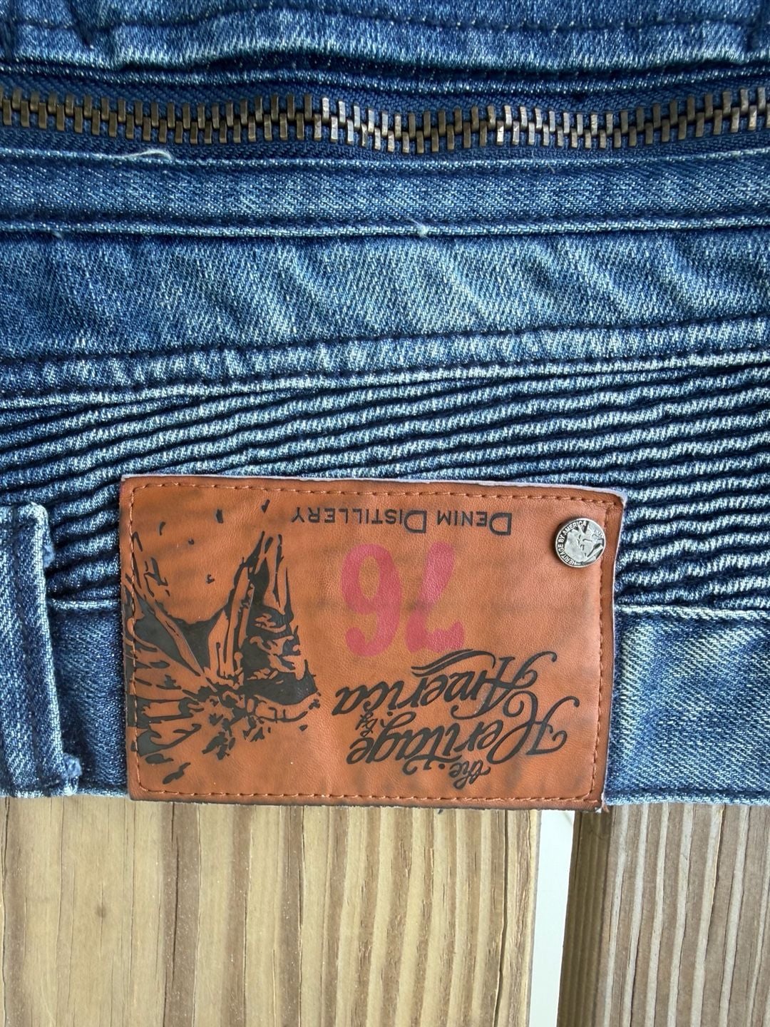 The Heritage By America Distressed Biker Jeans Size W34 L33 Blue Denim 8