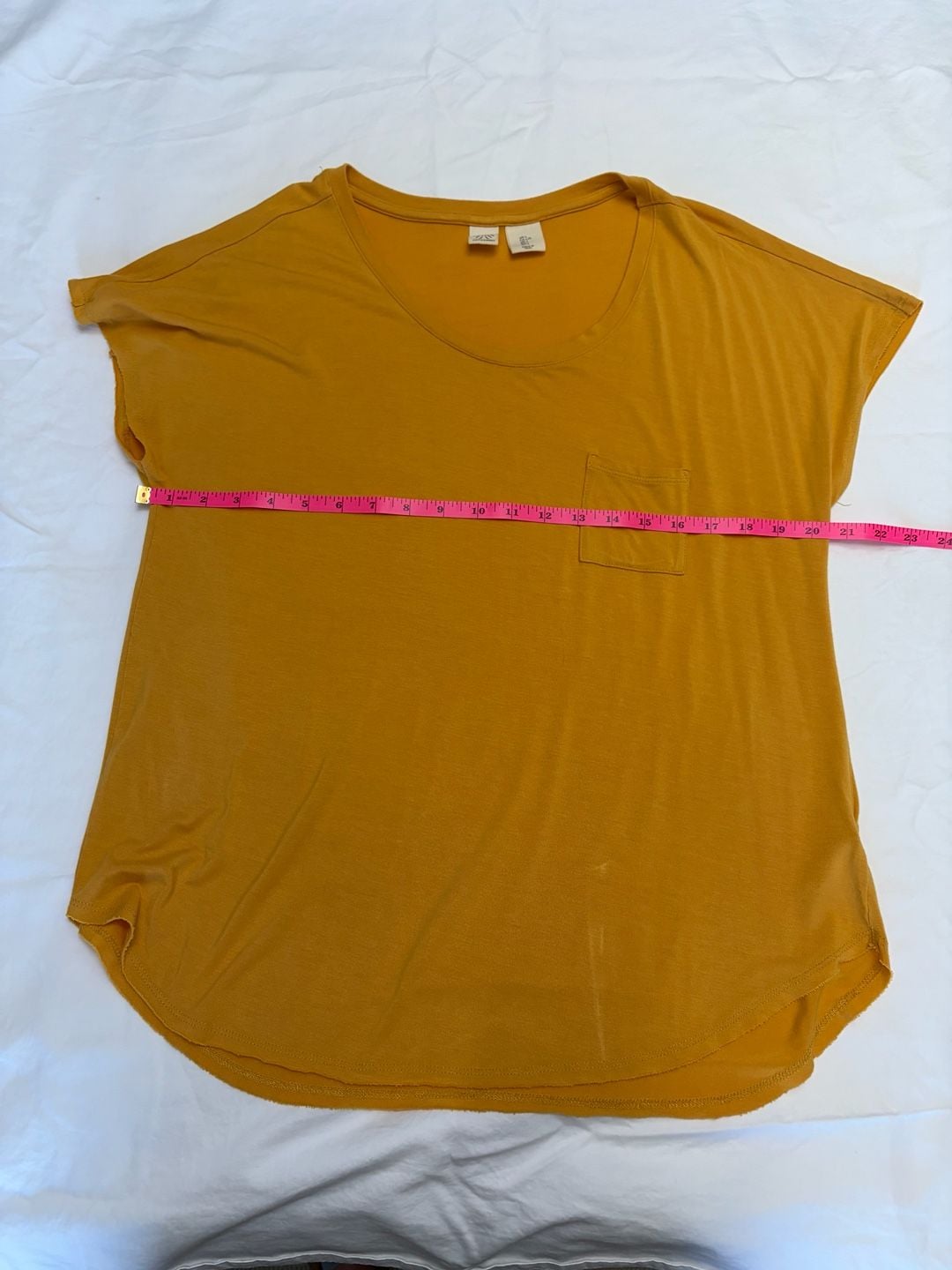 Artisan NY T-Shirt Size L Mustard Yellow Pocket Scoop Neck 3