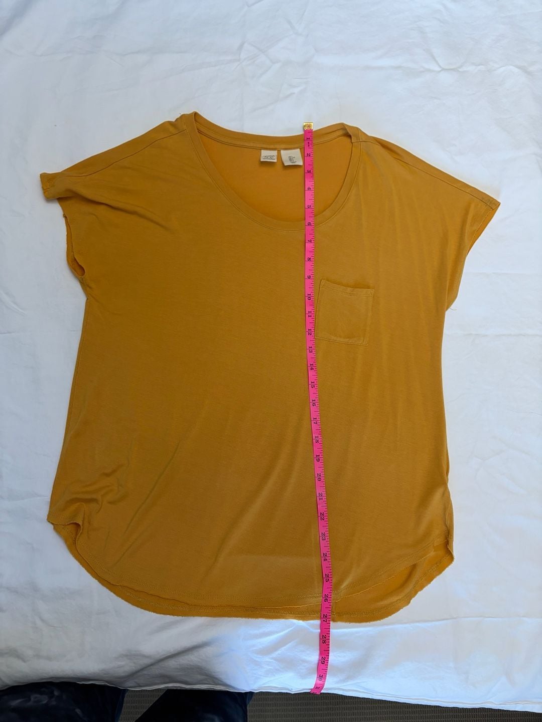 Artisan NY T-Shirt Size L Mustard Yellow Pocket Scoop Neck 4