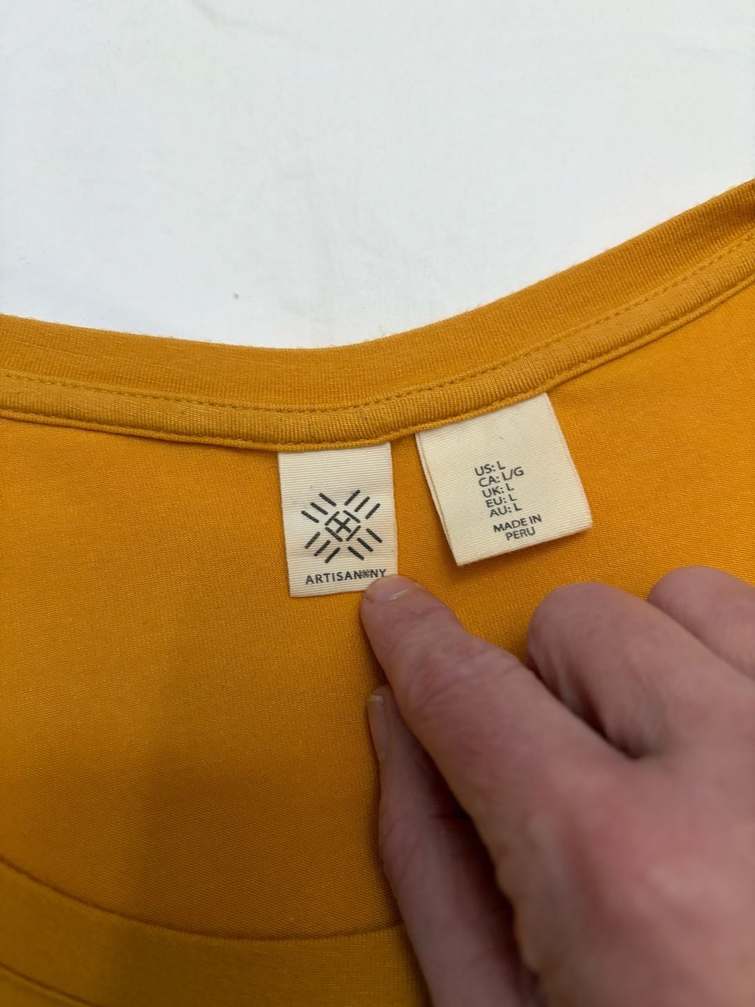 Artisan NY T-Shirt Size L Mustard Yellow Pocket Scoop Neck 6