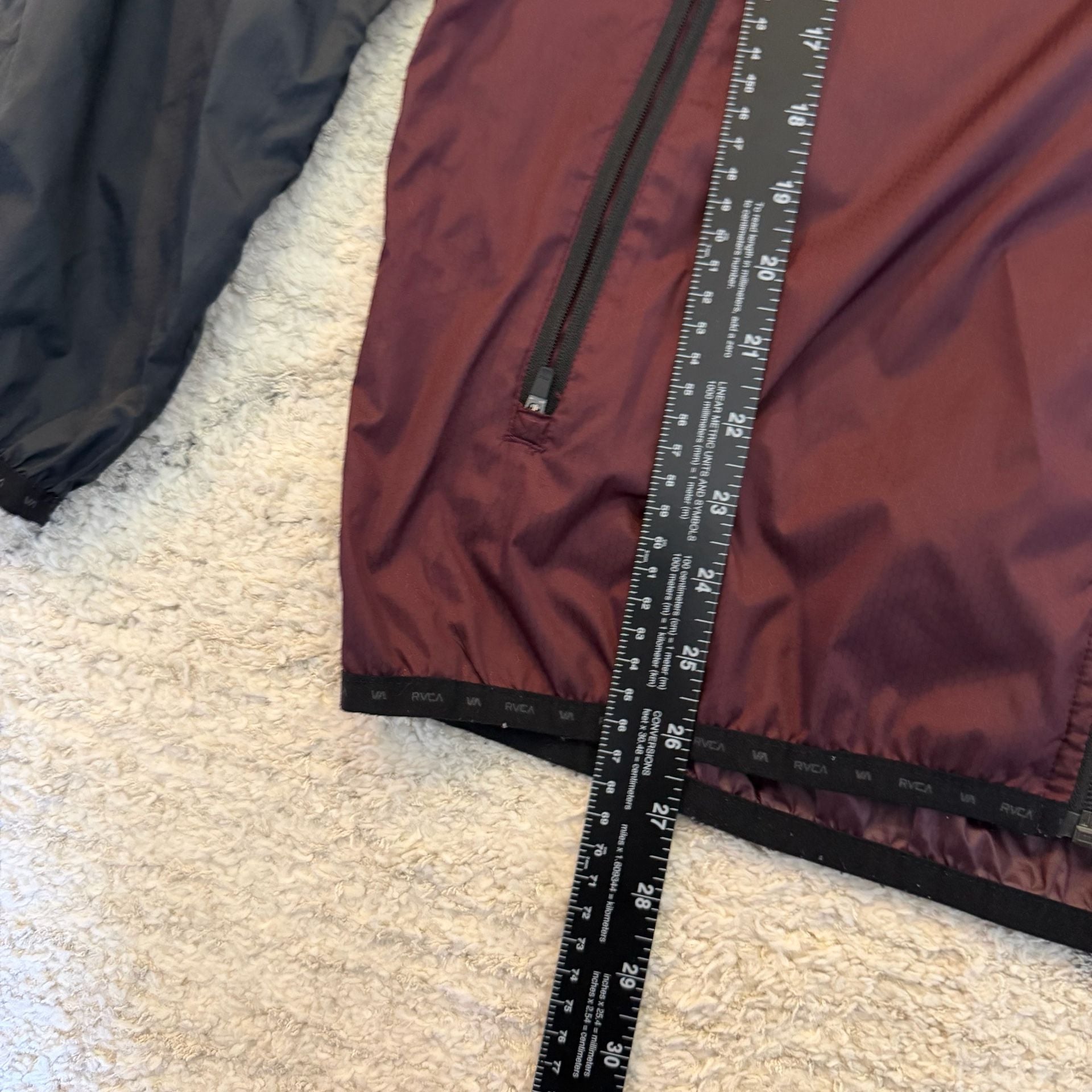 RVCA Hooded Lightweight Windbreaker Jacket Black Maroon Size M 6
