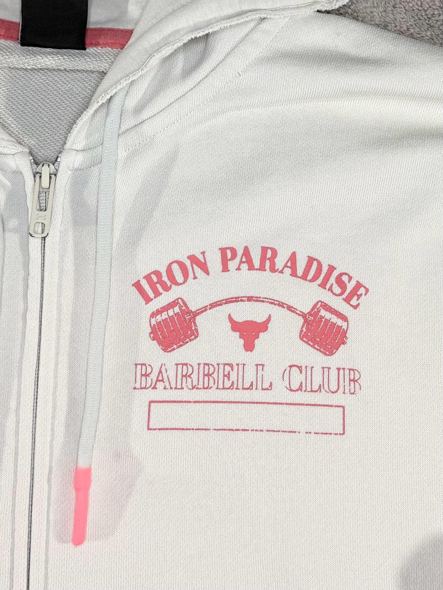 Under Armour Iron Paradise Barbell Club Size XL White Full Zip Hoodie Jacket 3