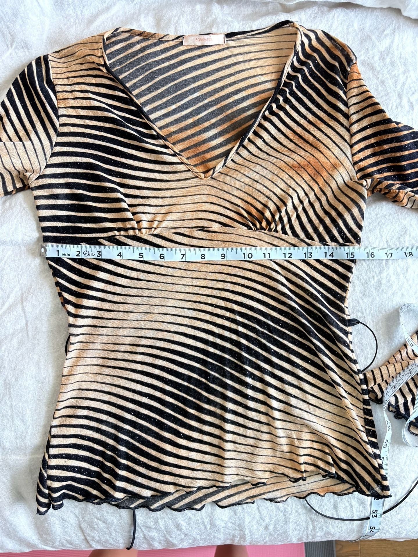 Forever 21 Y2K Striped Wrap Top Brown Black Shimmer Long Sleeve Ethereal Whimsy Boho 9