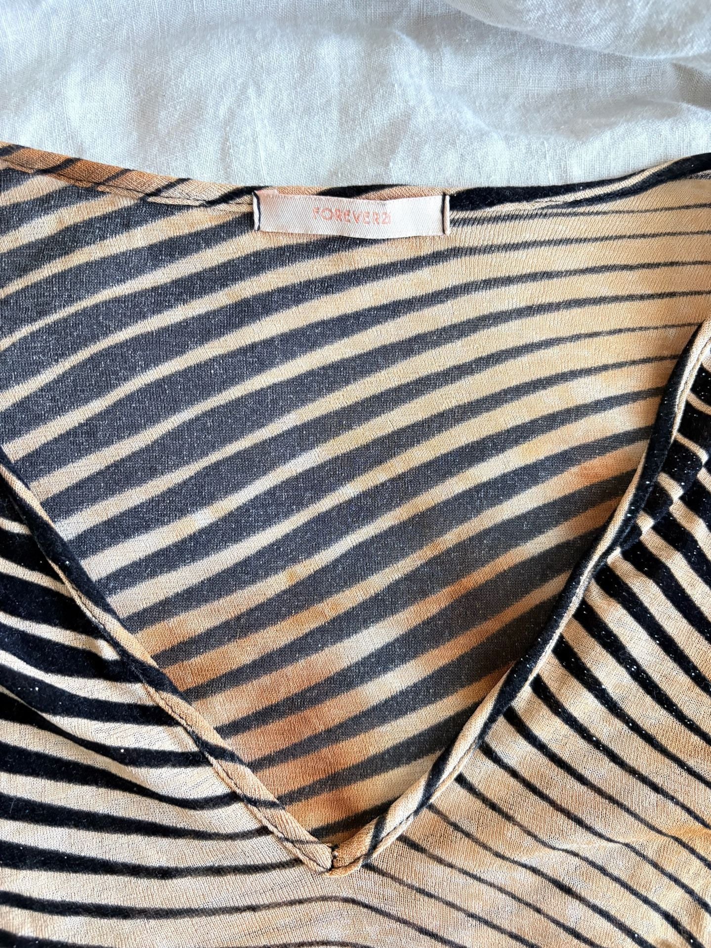 Forever 21 Y2K Striped Wrap Top Brown Black Shimmer Long Sleeve Ethereal Whimsy Boho 11