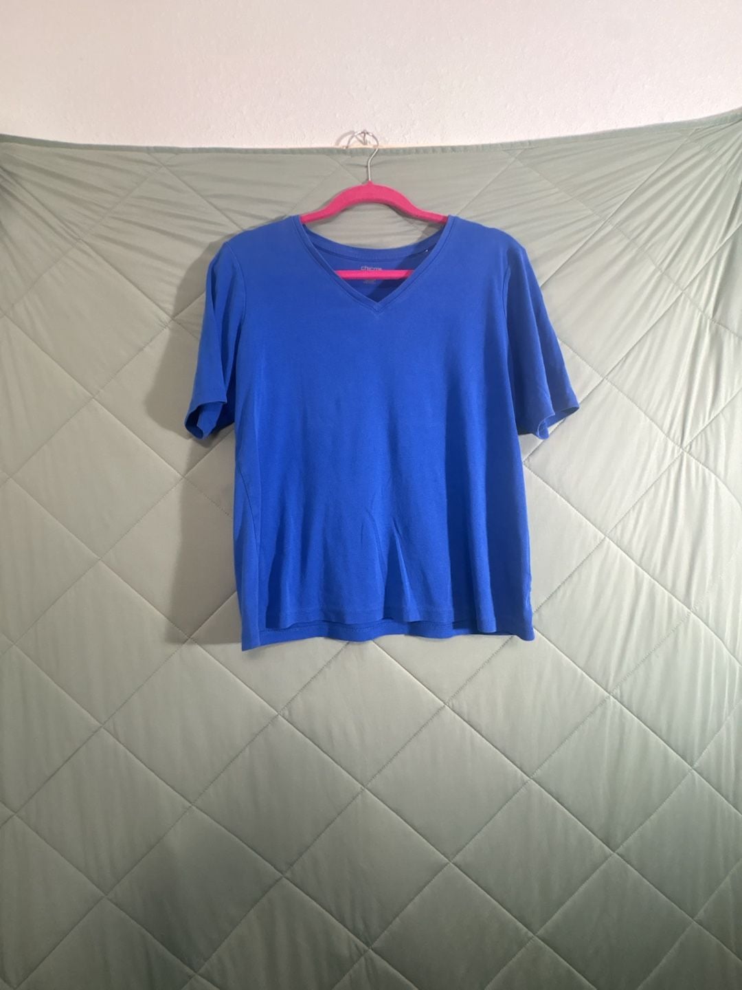 Chico's True Color Tees V-Neck Shirt Size 2 Blue Cotton 2