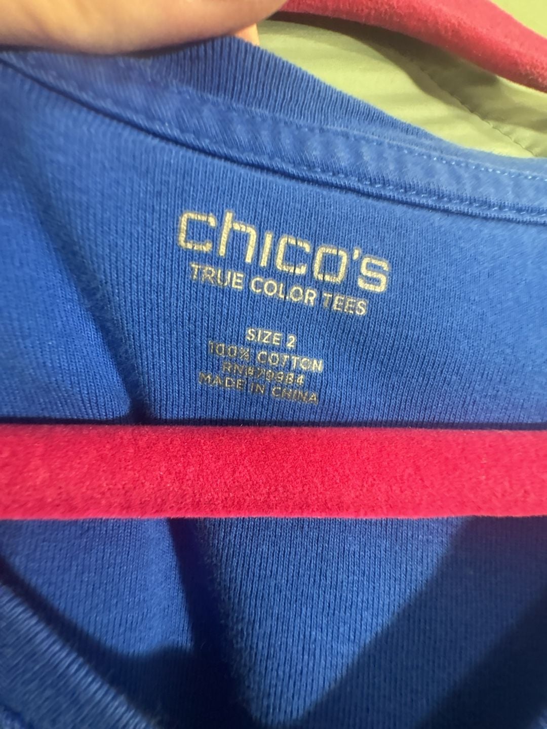 Chico's True Color Tees V-Neck Shirt Size 2 Blue Cotton 3