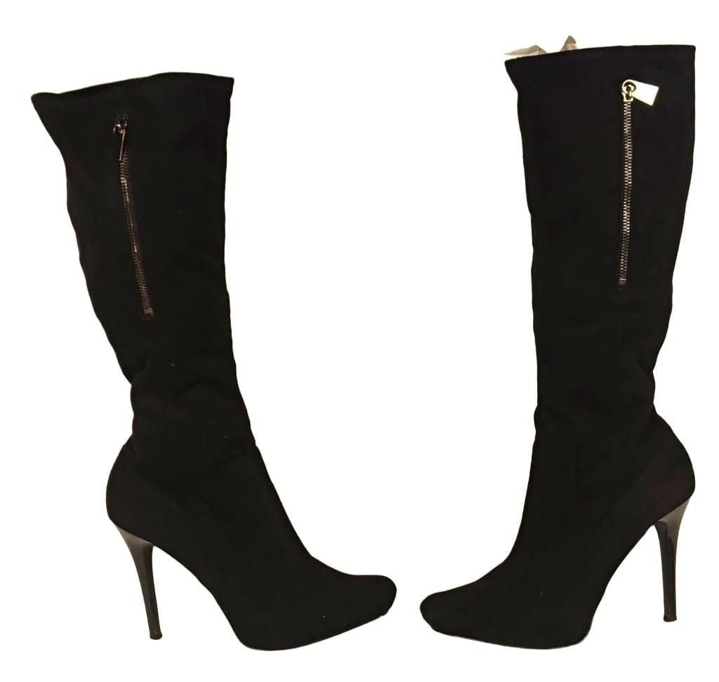 GUESS Women's Black Faux Leather Knee High Pointed Toe Stiletto Boots 10M 2