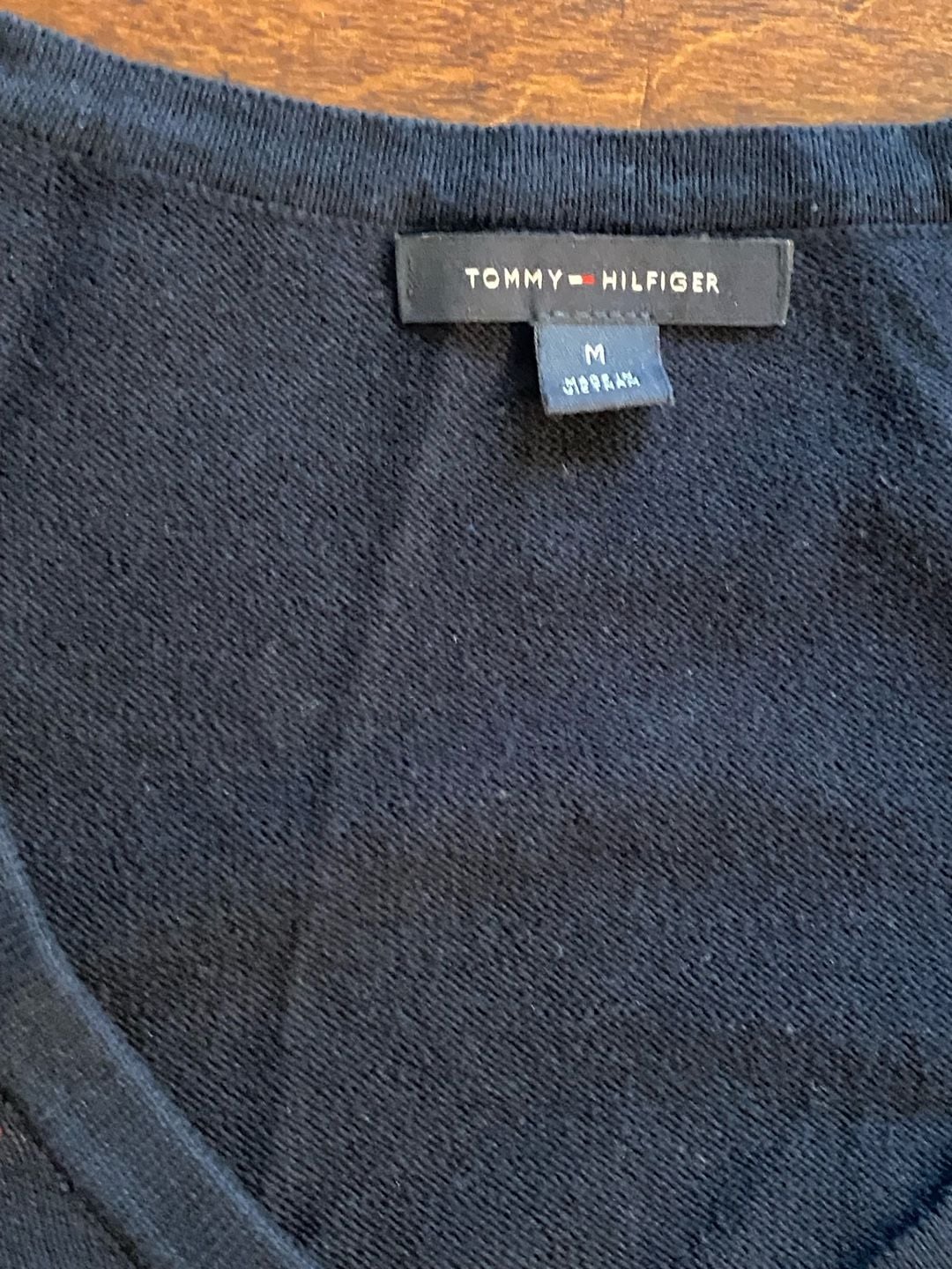 Tommy Hilfiger V-Neck Sweater Size M Navy Embellished Cotton Pullover 3
