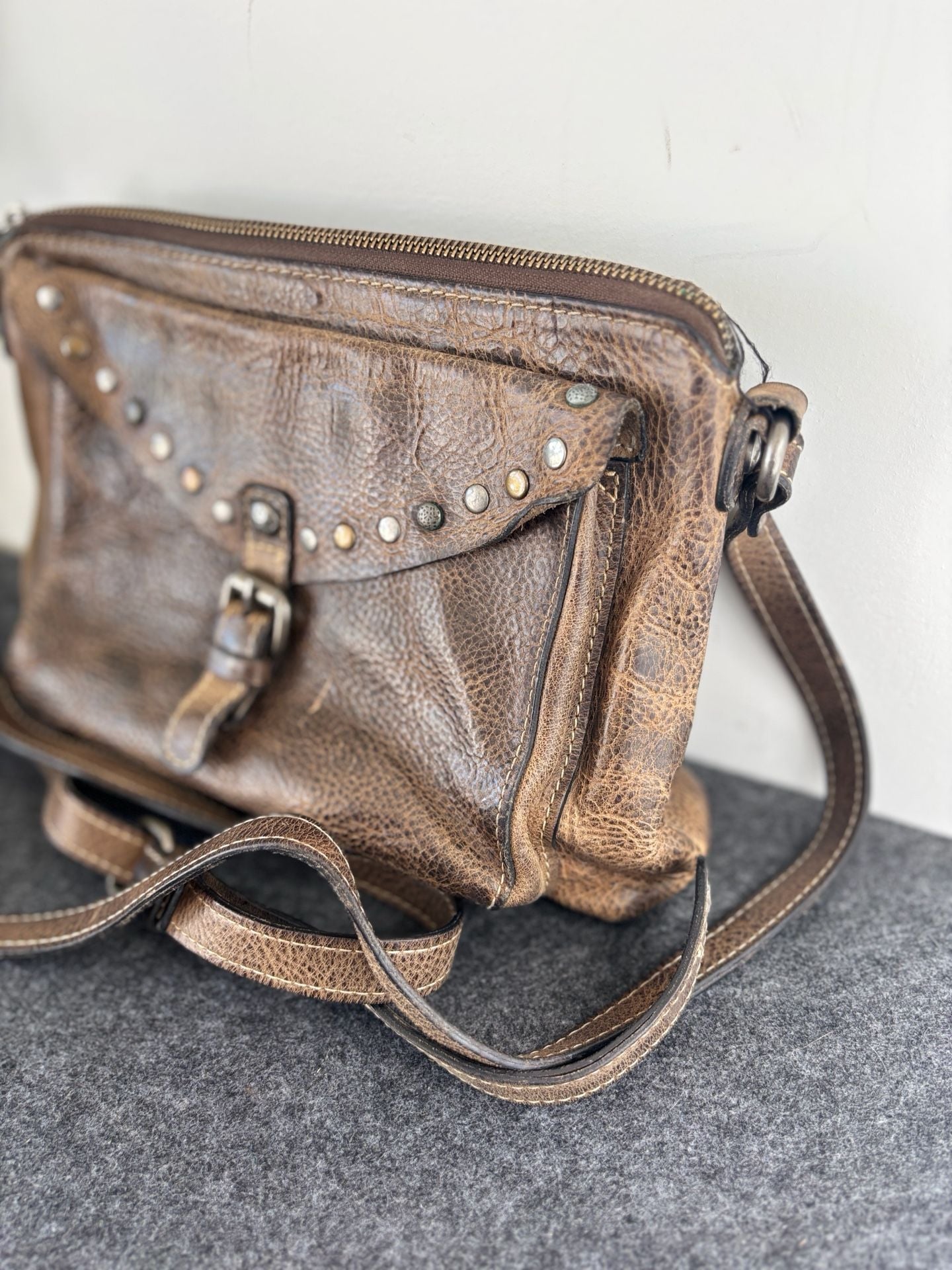 Patricia Nash Avellino Italian Leather Crossbody Bag Distressed Studded 5