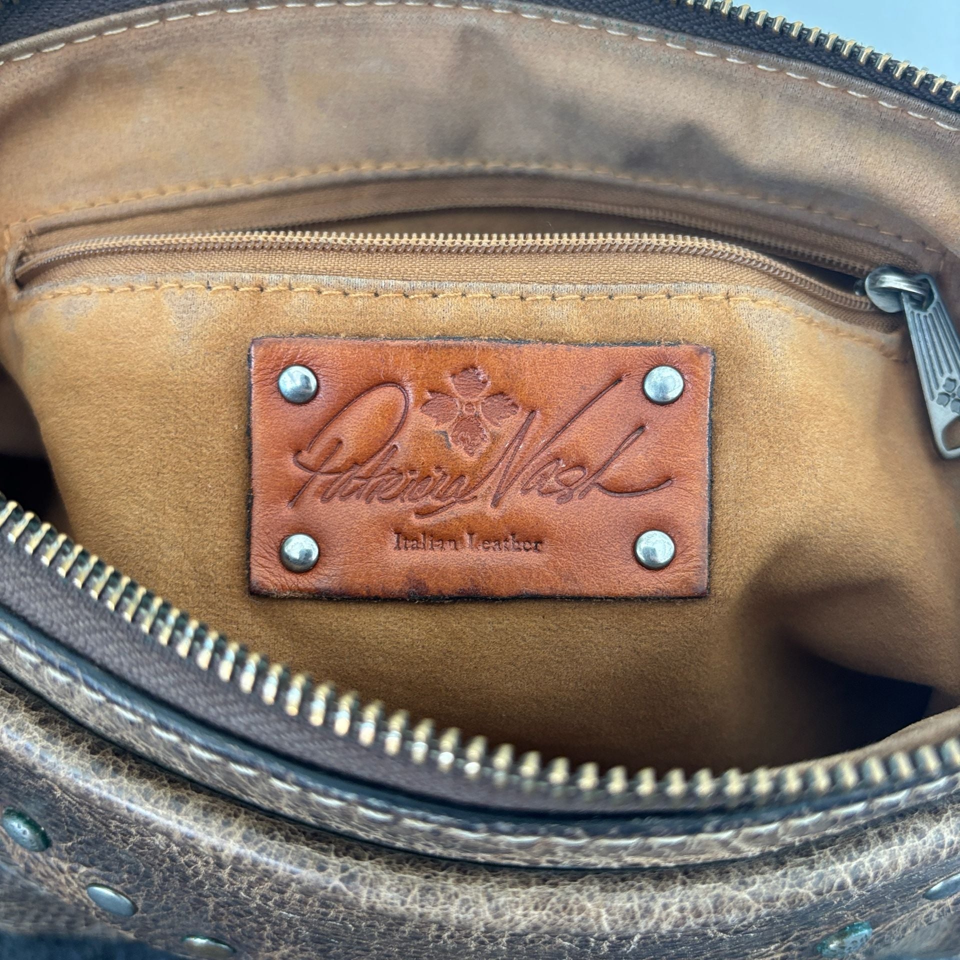 Patricia Nash Avellino Italian Leather Crossbody Bag Distressed Studded 8