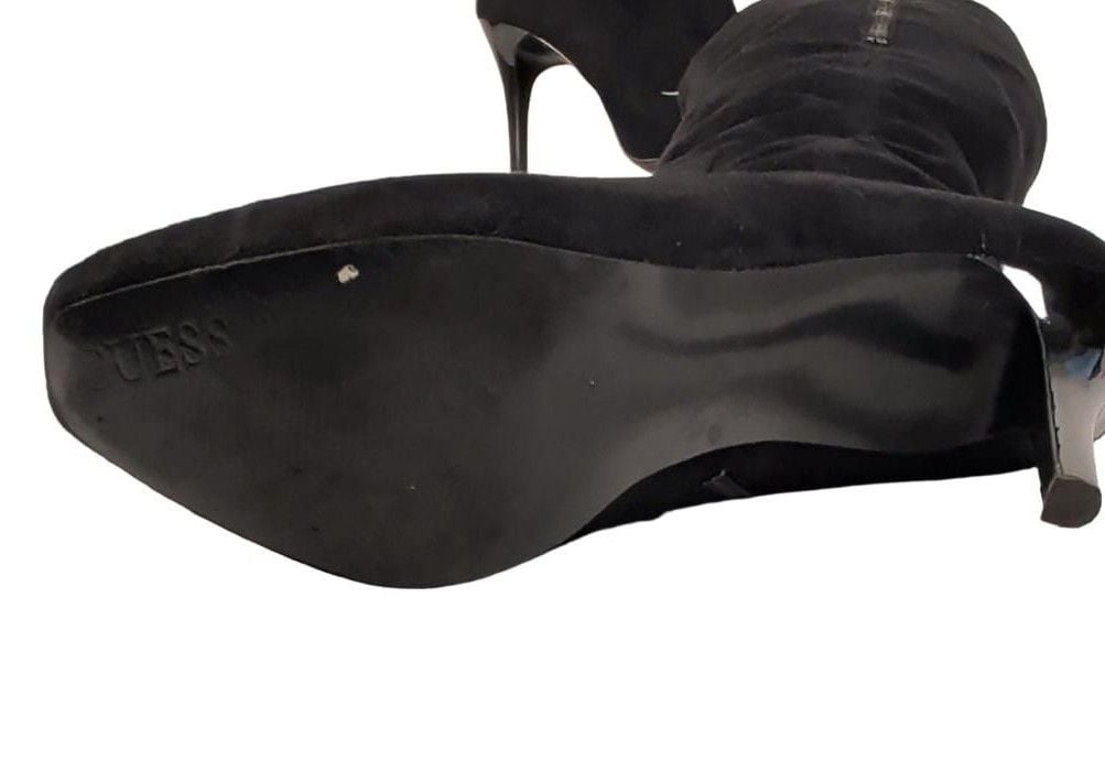 GUESS Women's Black Faux Leather Knee High Pointed Toe Stiletto Boots 10M 8
