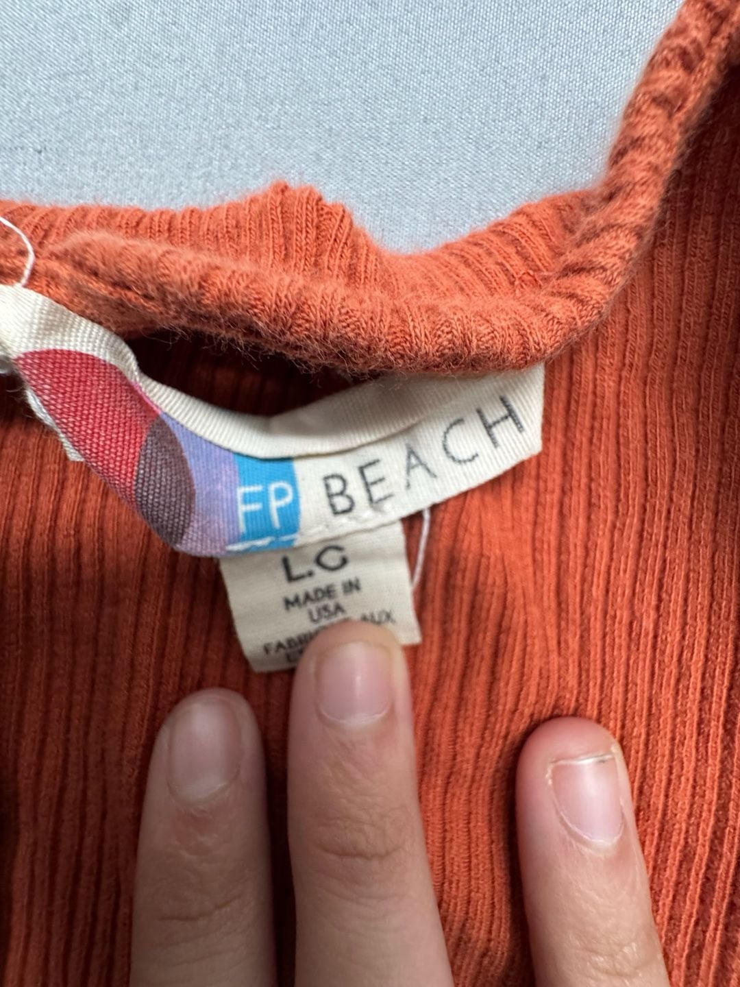 FP Beach Midi Dress Size L Orange Ribbed Tie Front Cutout 3