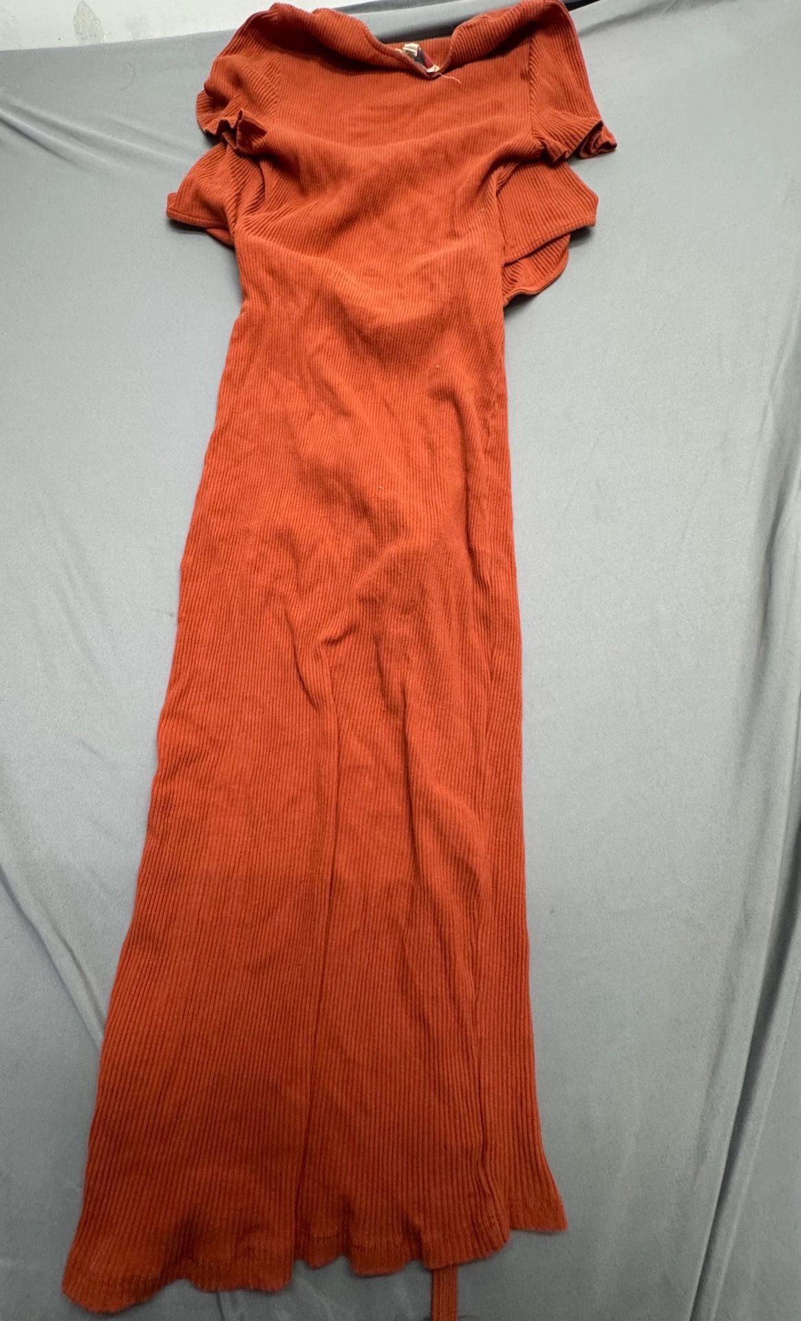 FP Beach Midi Dress Size L Orange Ribbed Tie Front Cutout 5