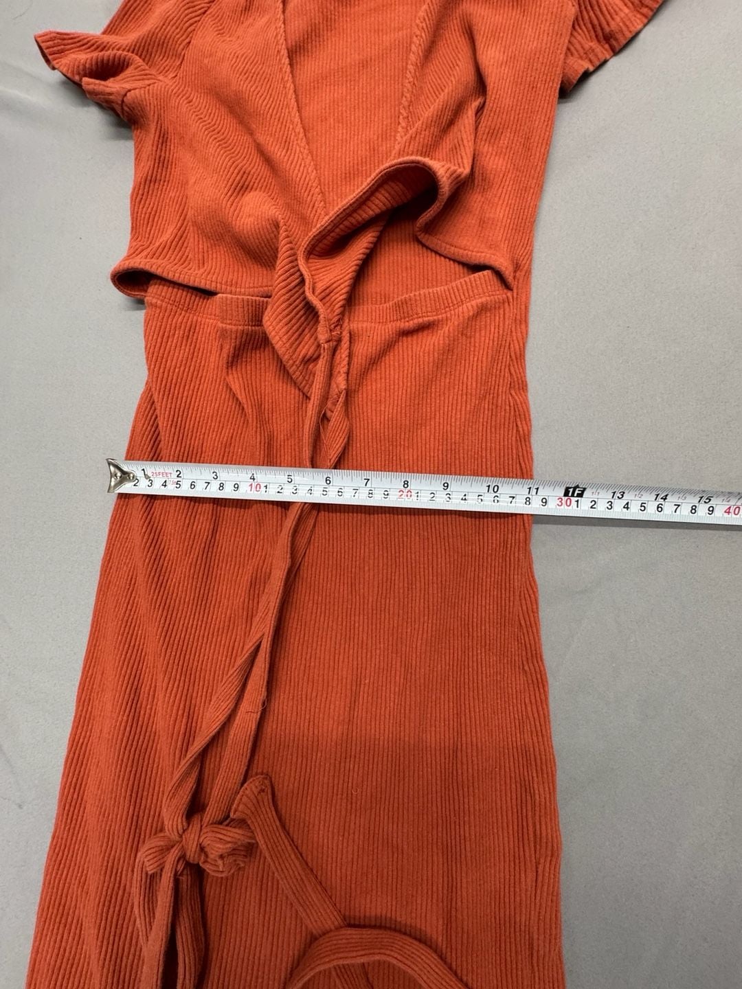 FP Beach Midi Dress Size L Orange Ribbed Tie Front Cutout 6