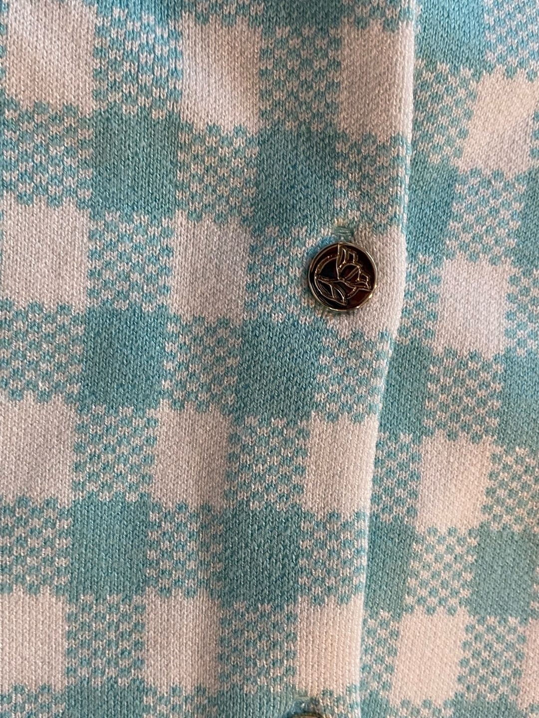 Draper James RSVP Gingham Cardigan Size M Turquoise White 4