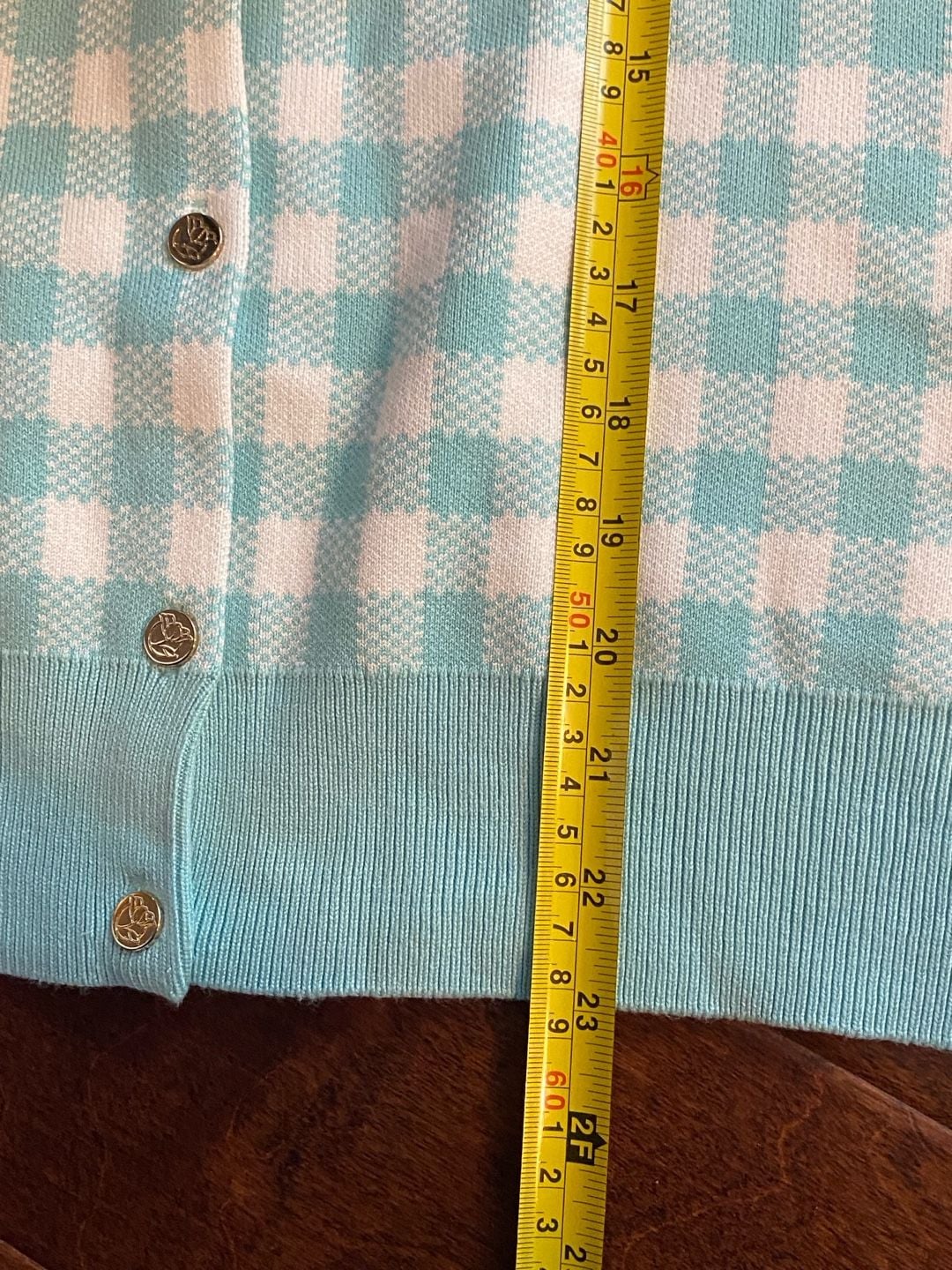 Draper James RSVP Gingham Cardigan Size M Turquoise White 6