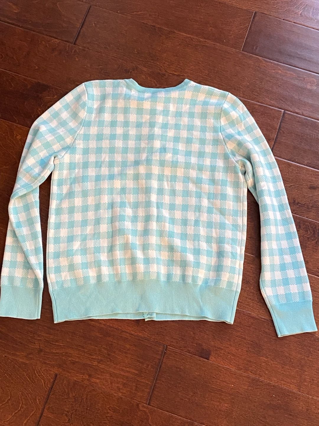 Draper James RSVP Gingham Cardigan Size M Turquoise White 8