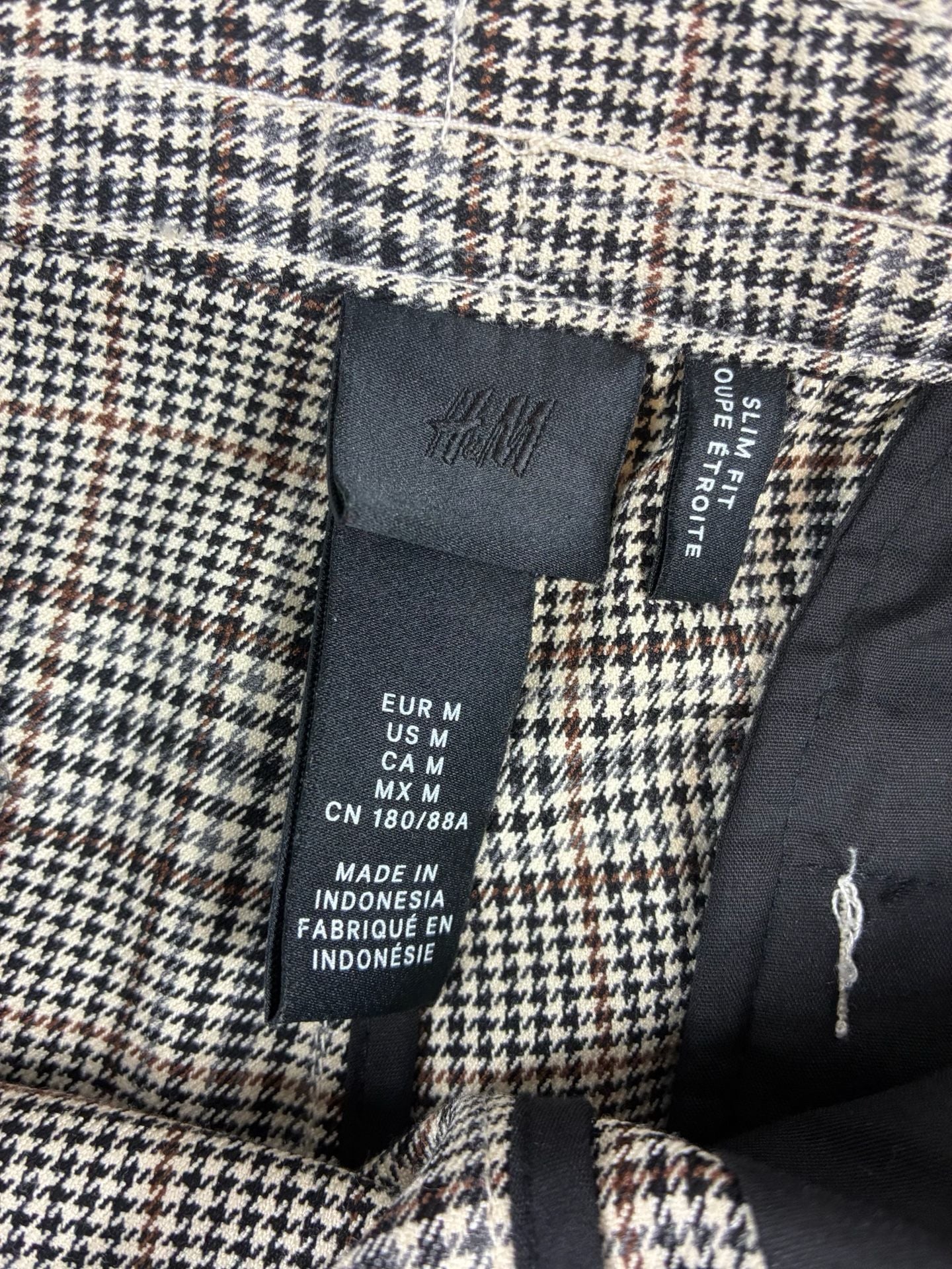 H&M Mens Skinny Fit Stretch Brown Blue Plaid Dress Pants Size 30 3