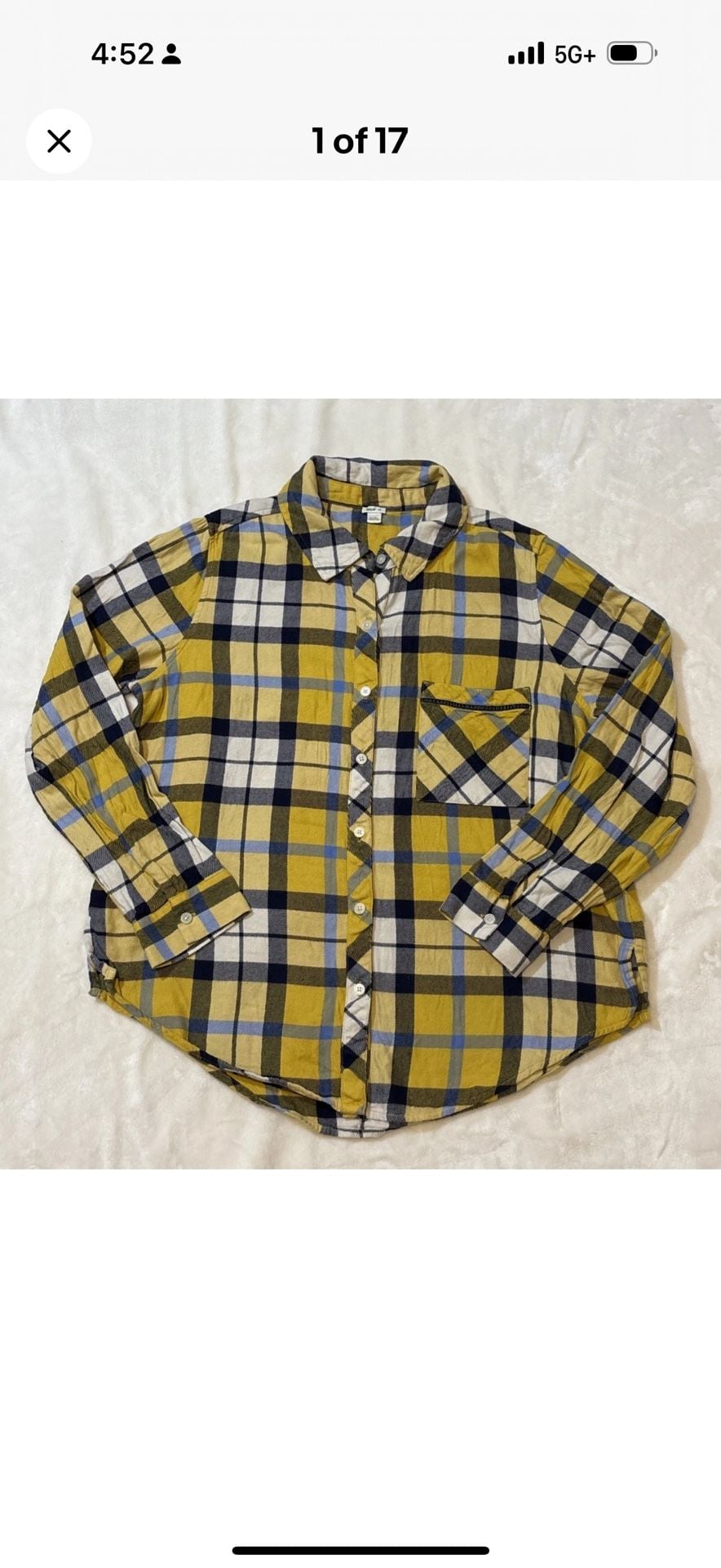 Aerie Plaid Flannel Button Up Shirt Size S Yellow Blue Long Sleeve 2