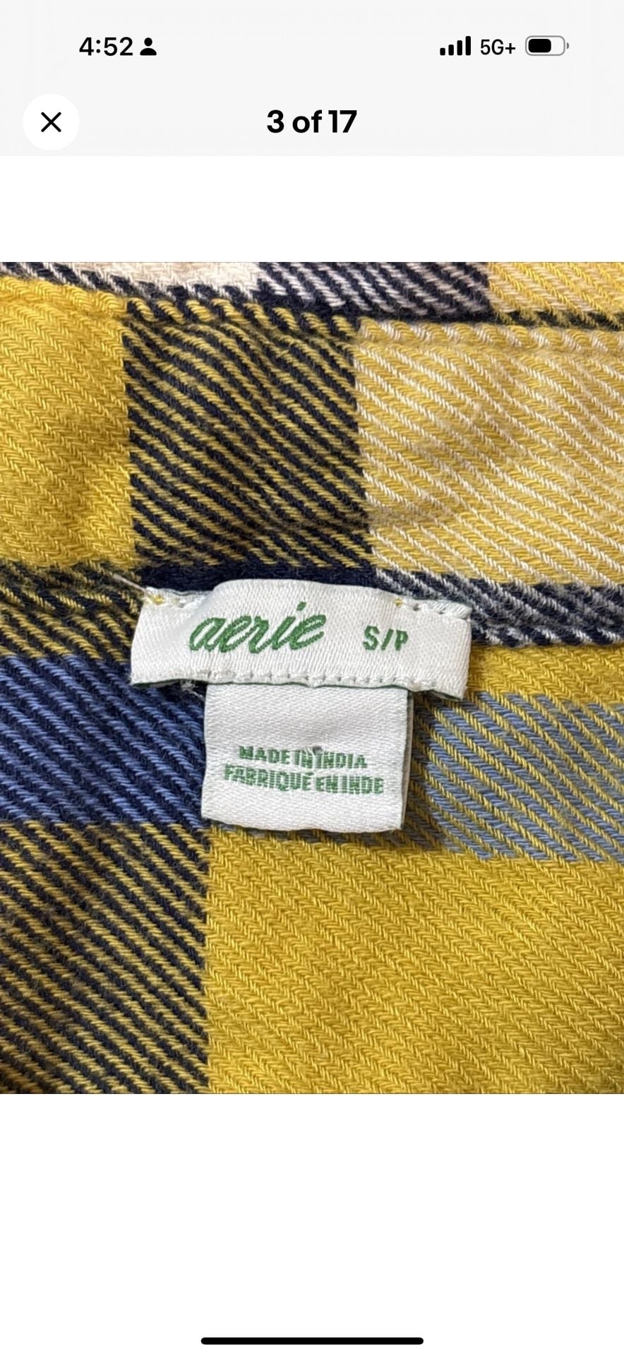 Aerie Plaid Flannel Button Up Shirt Size S Yellow Blue Long Sleeve 3