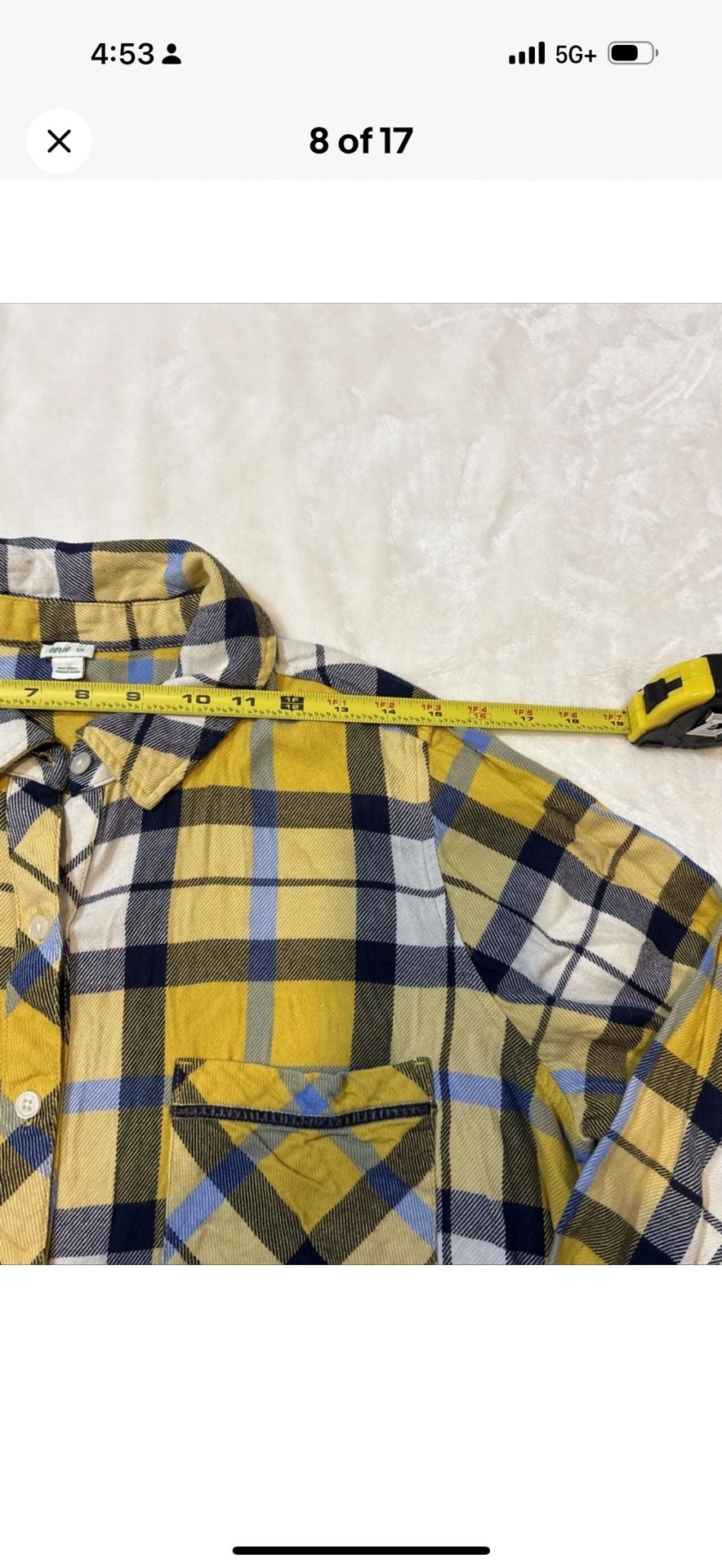 Aerie Plaid Flannel Button Up Shirt Size S Yellow Blue Long Sleeve 5