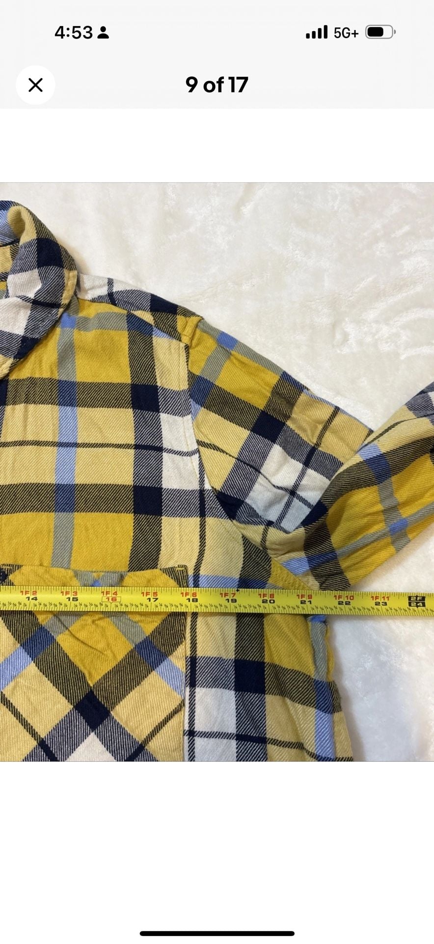 Aerie Plaid Flannel Button Up Shirt Size S Yellow Blue Long Sleeve 6