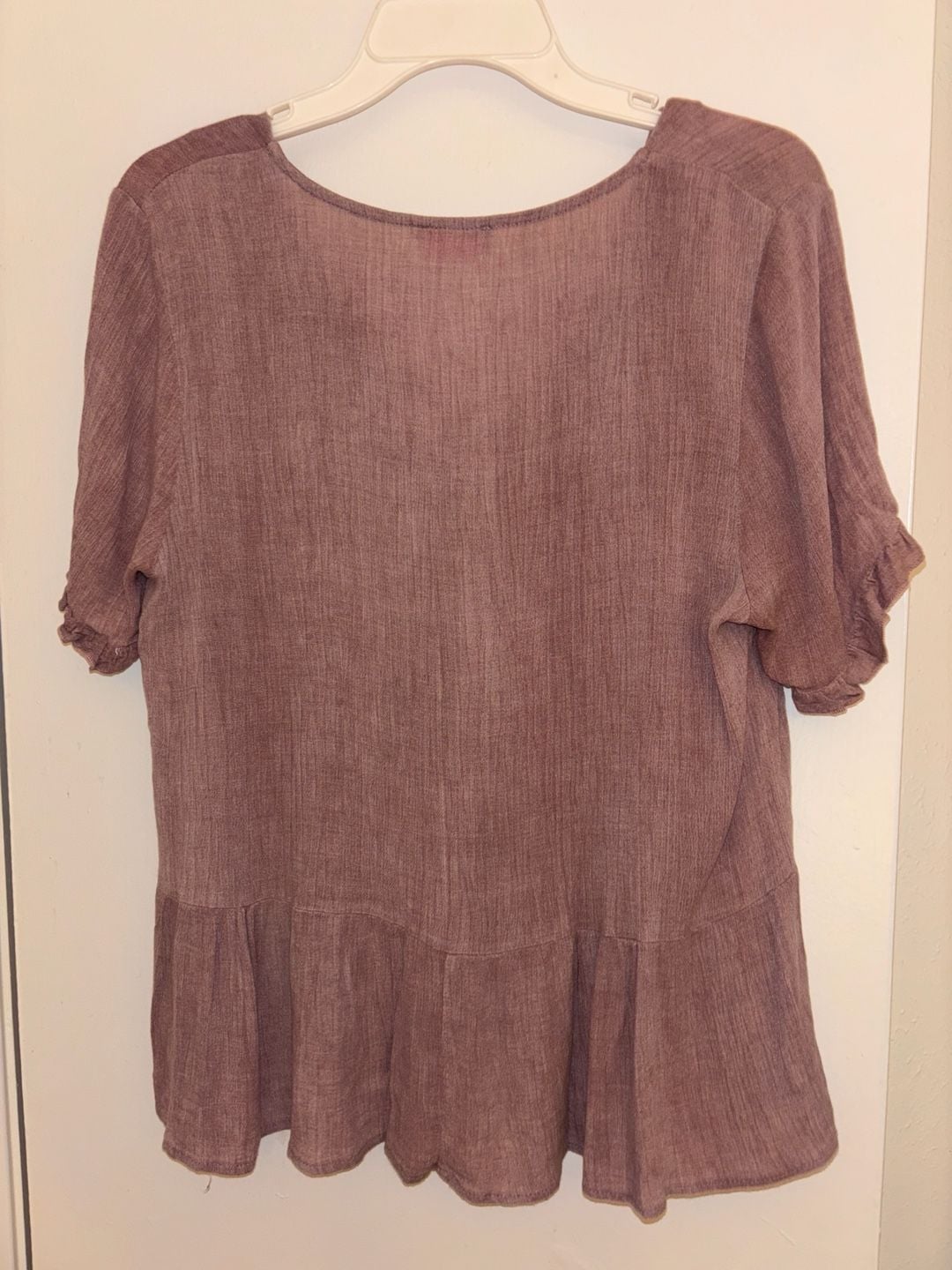 Pink Lily Peplum Blouse Size M Mauve Button Front Ruffle Sleeves 3