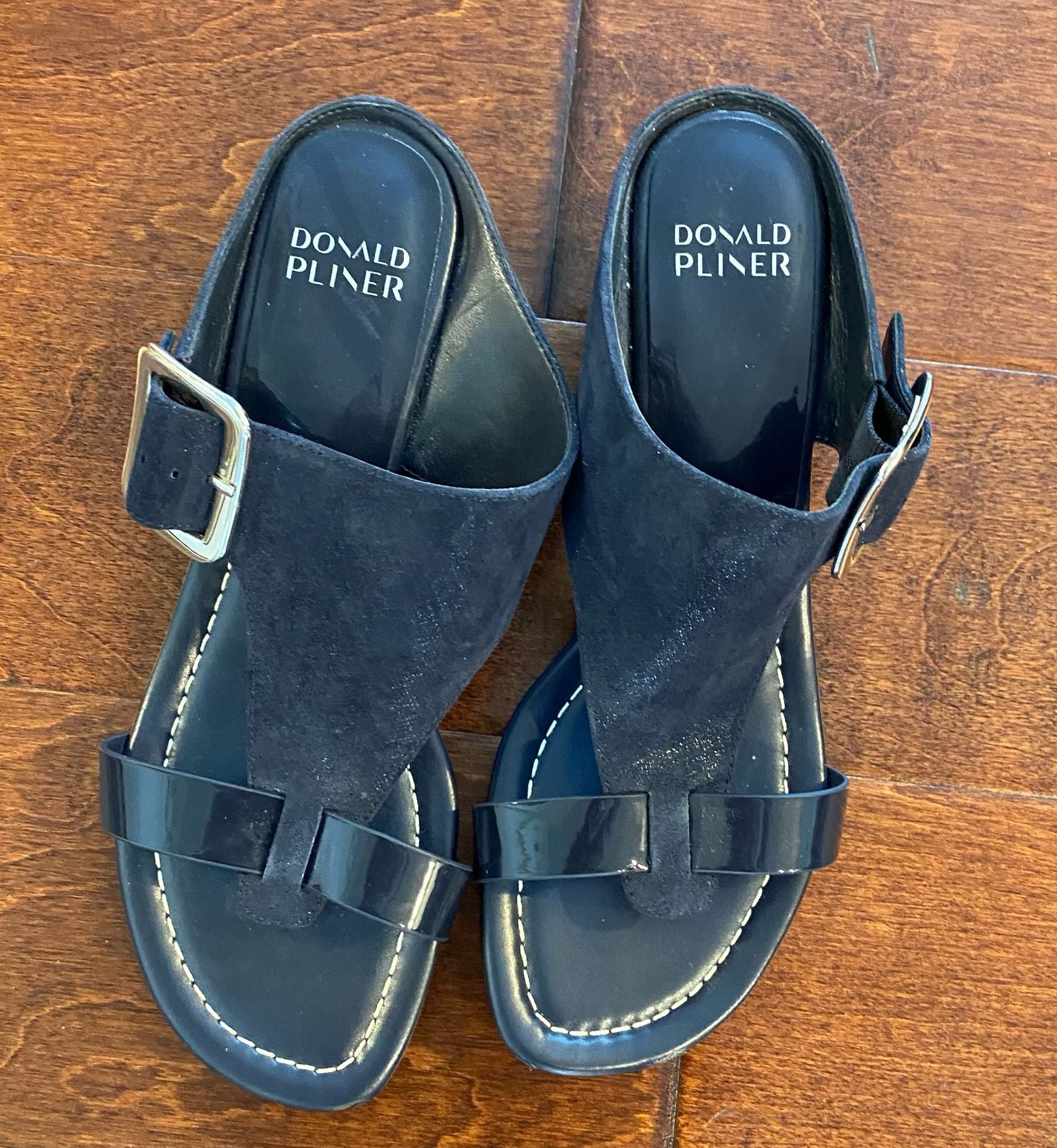 Donald Pliner Vine Wedge Sandals Size 9.5M Navy Blue Leather Suede 3
