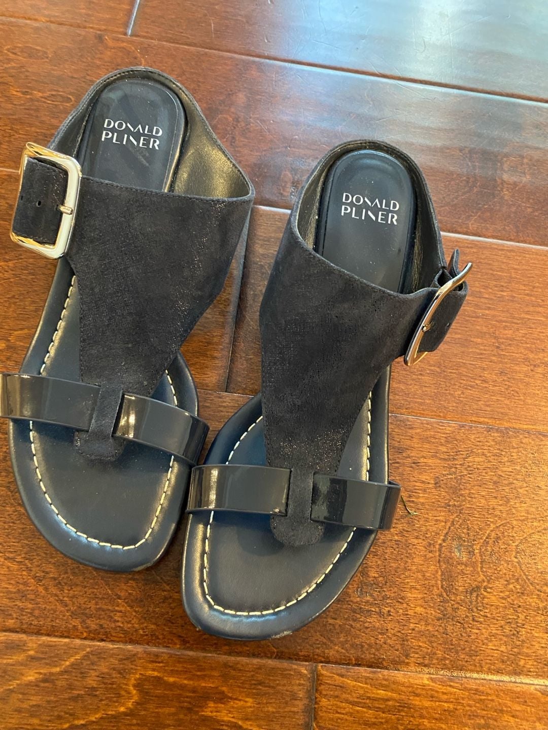 Donald Pliner Vine Wedge Sandals Size 9.5M Navy Blue Leather Suede 4