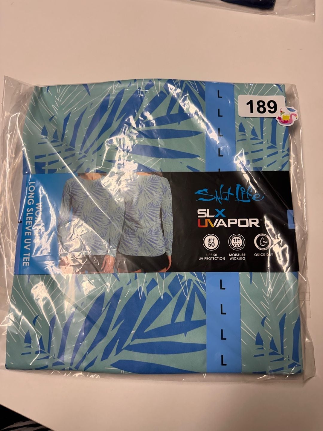 Salt Life SLX UVapor Long Sleeve UV Tee Size L Light Blue Palm Leaf 3