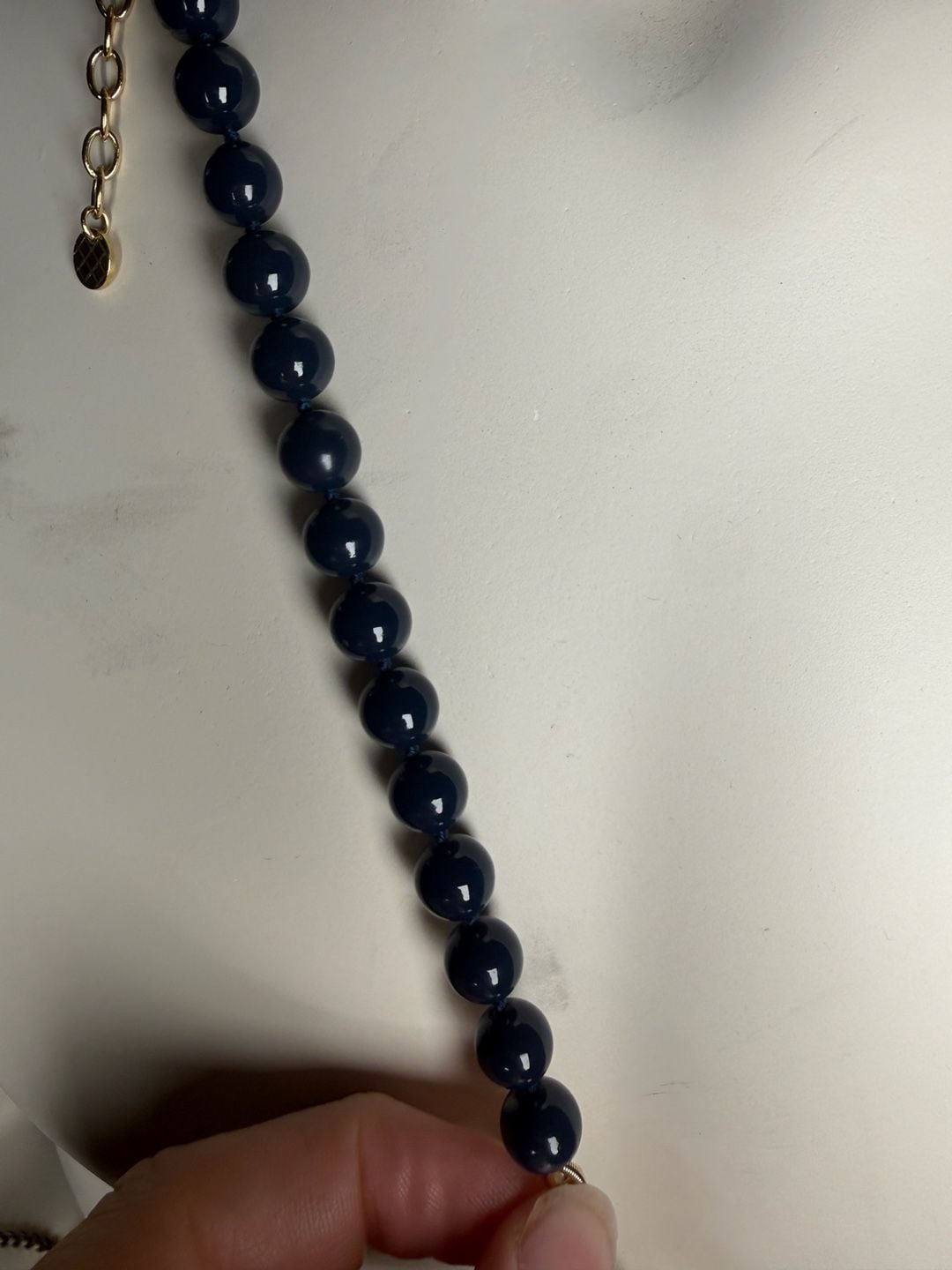 Talbots Gold-Tone Blue Bead Link Statement Necklace 5