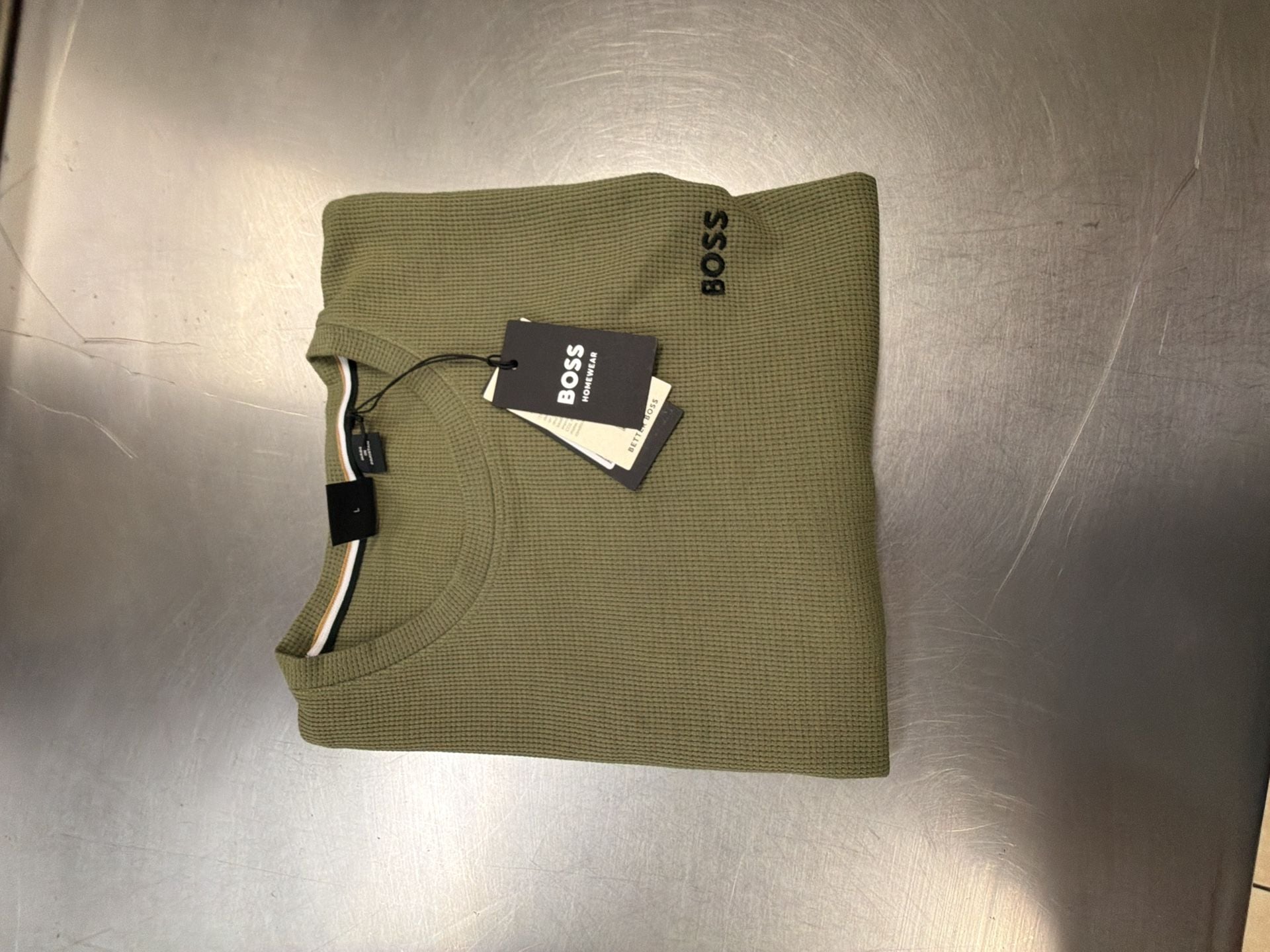 BOSS Waffle T-Shirt Size L Green Short Sleeve 8