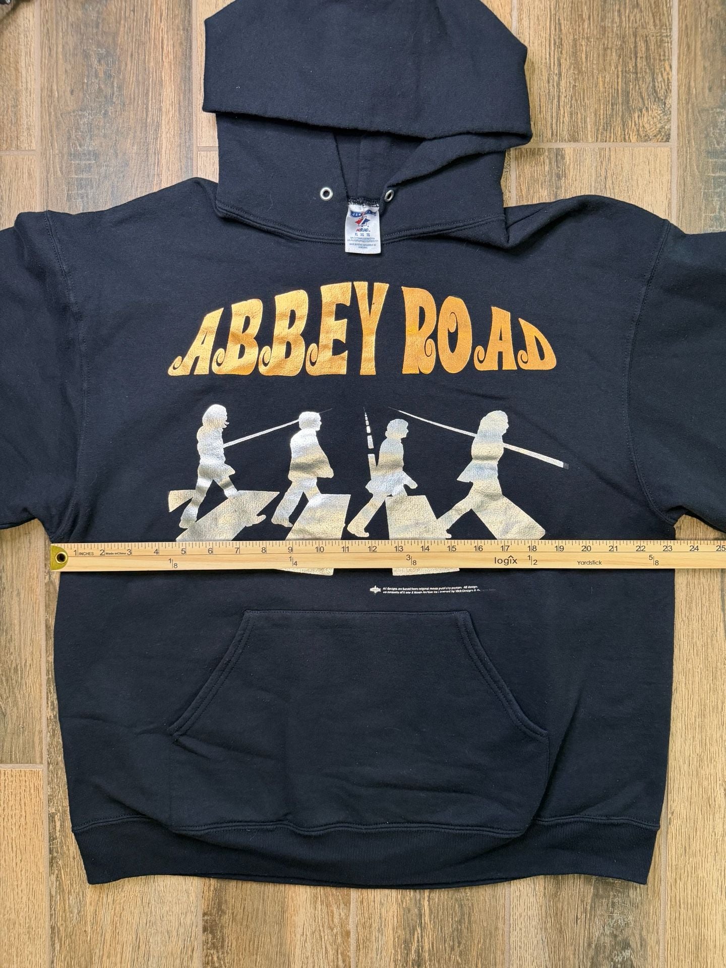 Vintage The Beetles Abbey Road Hoodie Size XL Black Gold 2007 RARE PRINT 5