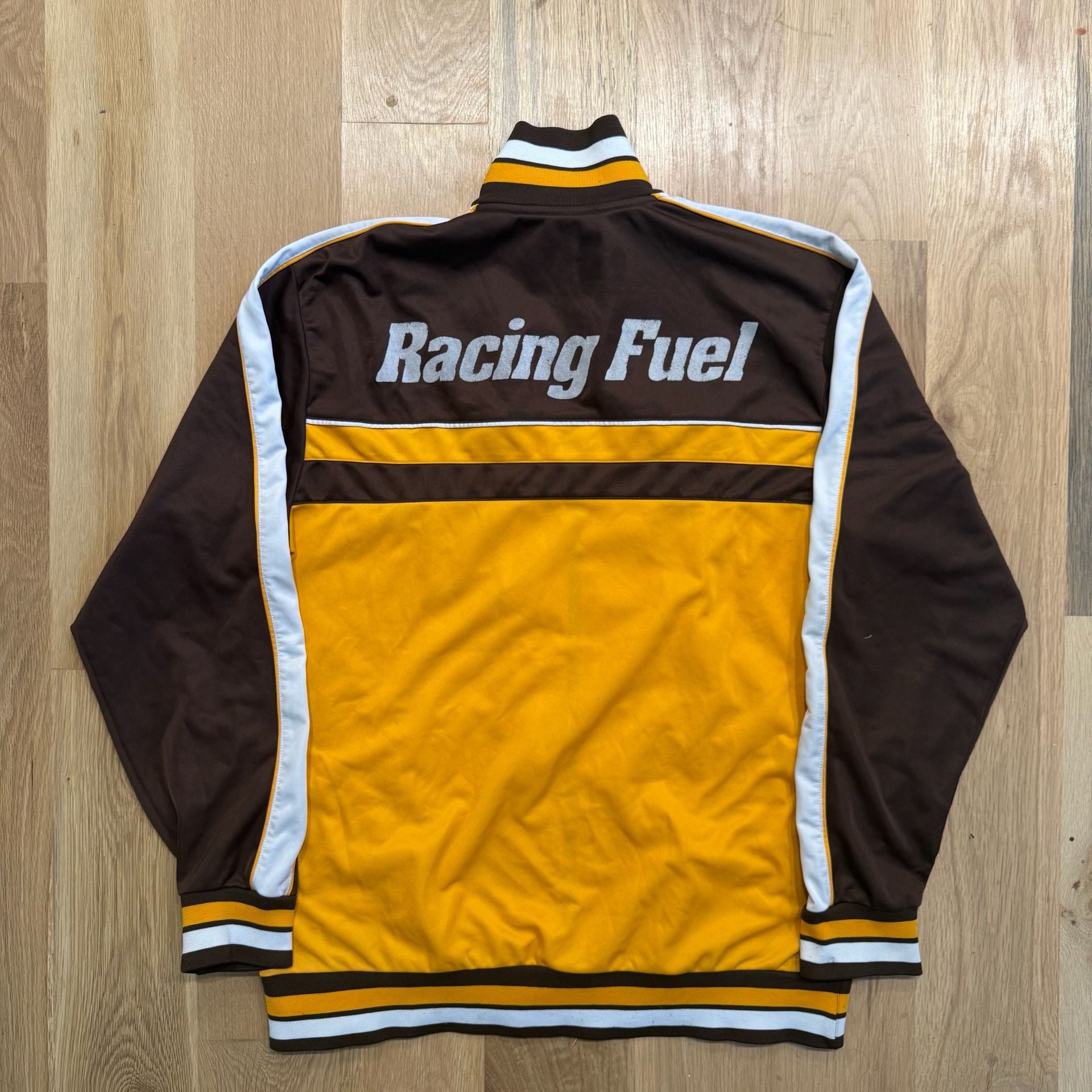 76 Lubricants Racing Fuel Track Jacket Size LL Brown Yellow Full Zip 3