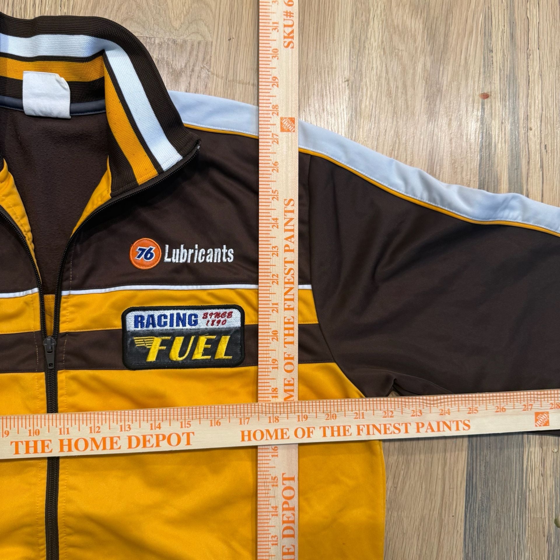 76 Lubricants Racing Fuel Track Jacket Size LL Brown Yellow Full Zip 5