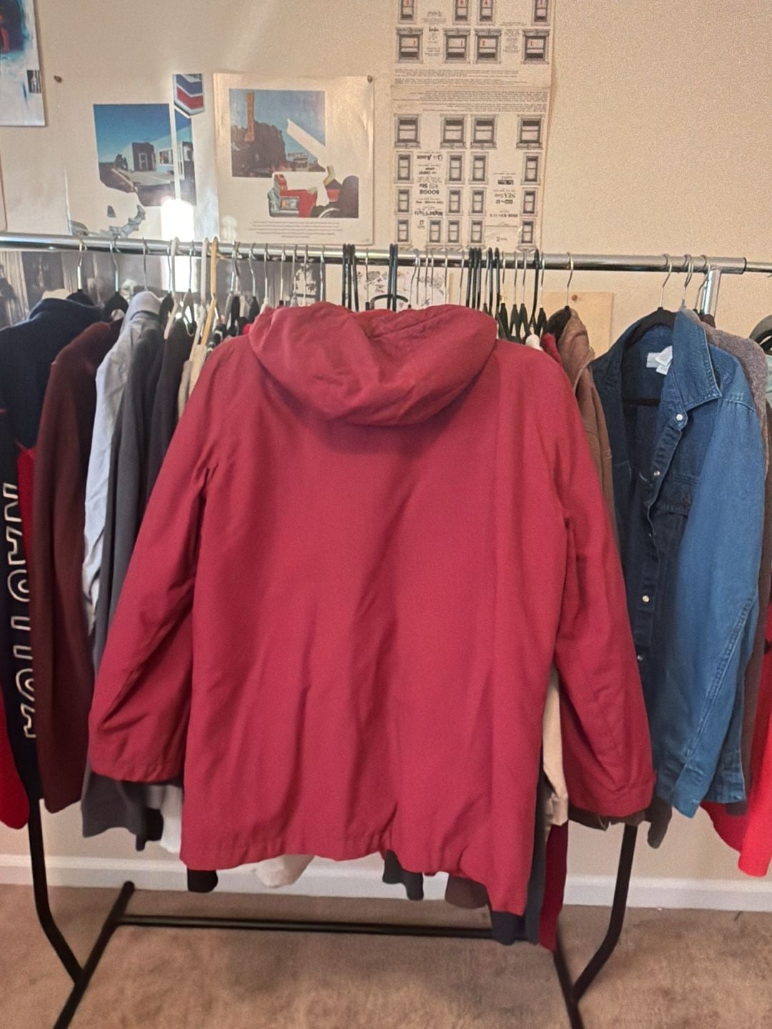 Eddie Bauer Hooded Rain Jacket Size M Red Nylon Fleece Lined 3