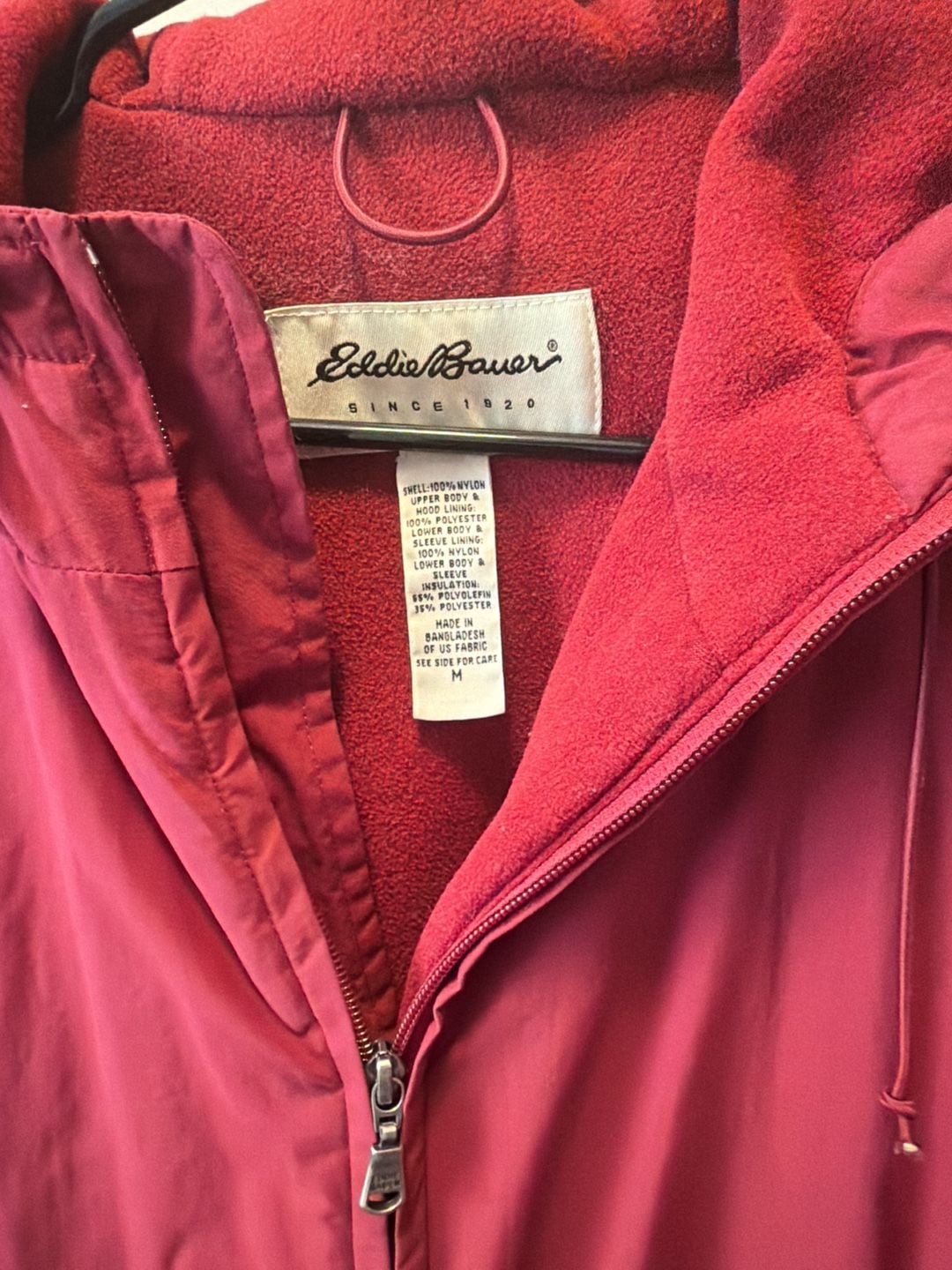 Eddie Bauer Hooded Rain Jacket Size M Red Nylon Fleece Lined 4