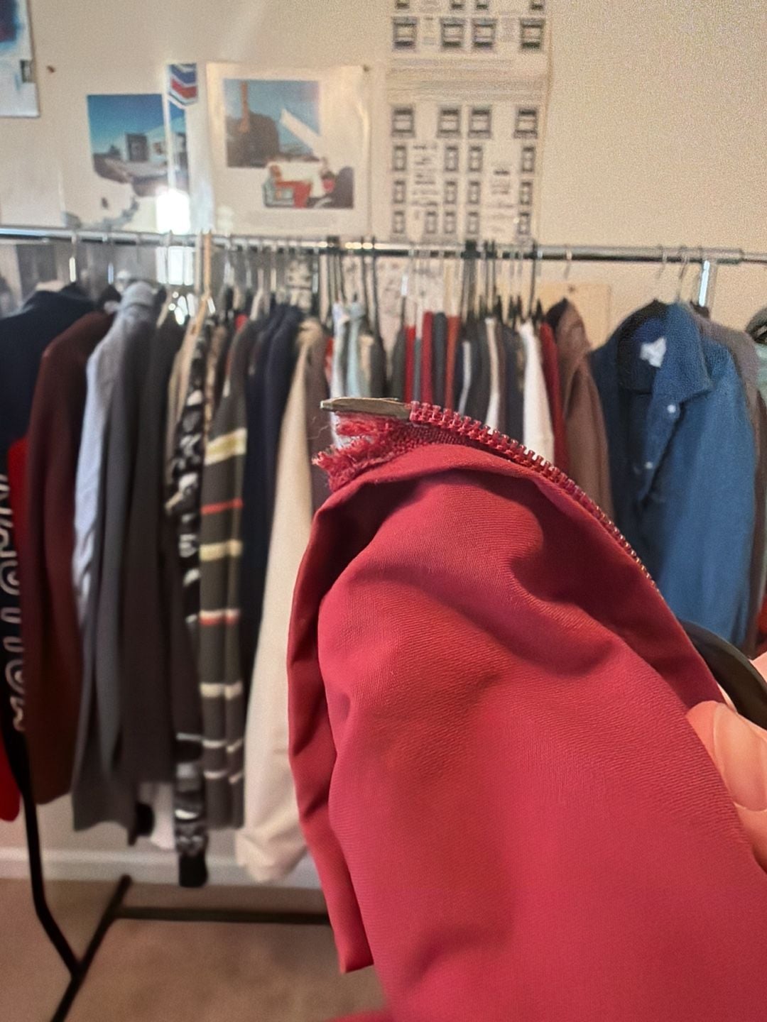 Eddie Bauer Hooded Rain Jacket Size M Red Nylon Fleece Lined 5