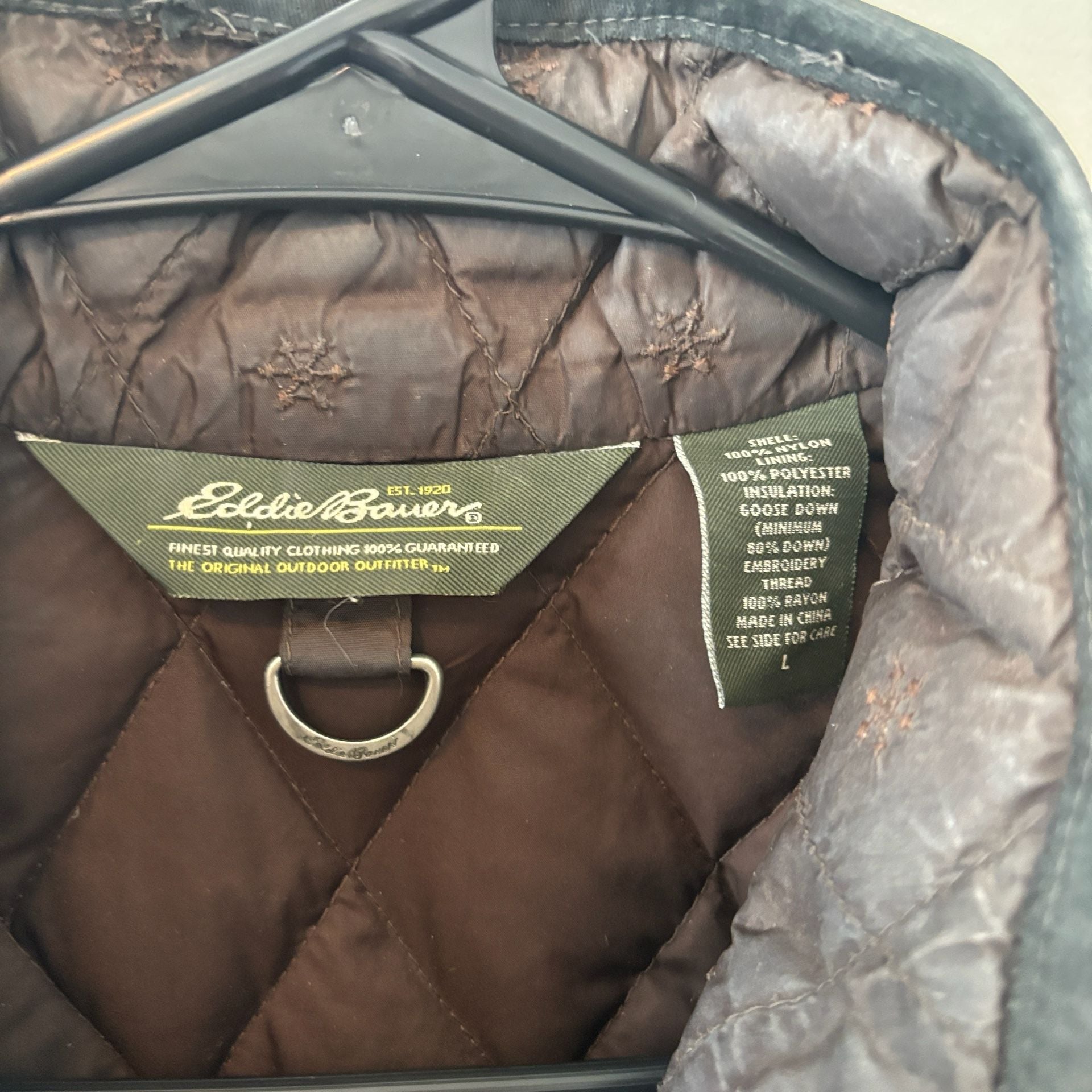 Eddie Bauer Quilted Goose Down Vest Size L Brown Embroidered 4