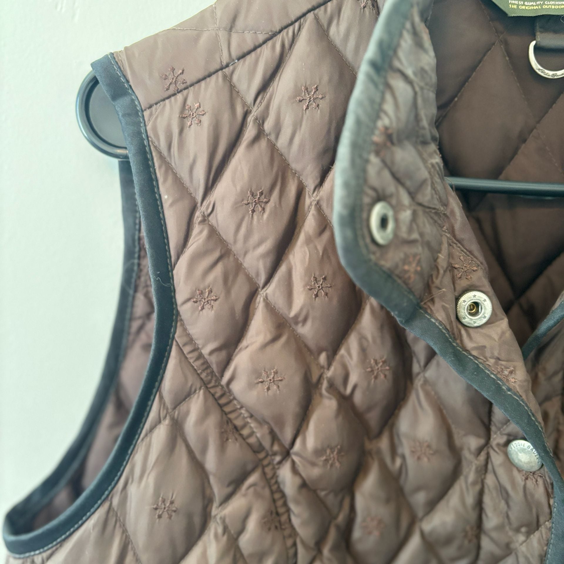 Eddie Bauer Quilted Goose Down Vest Size L Brown Embroidered 5