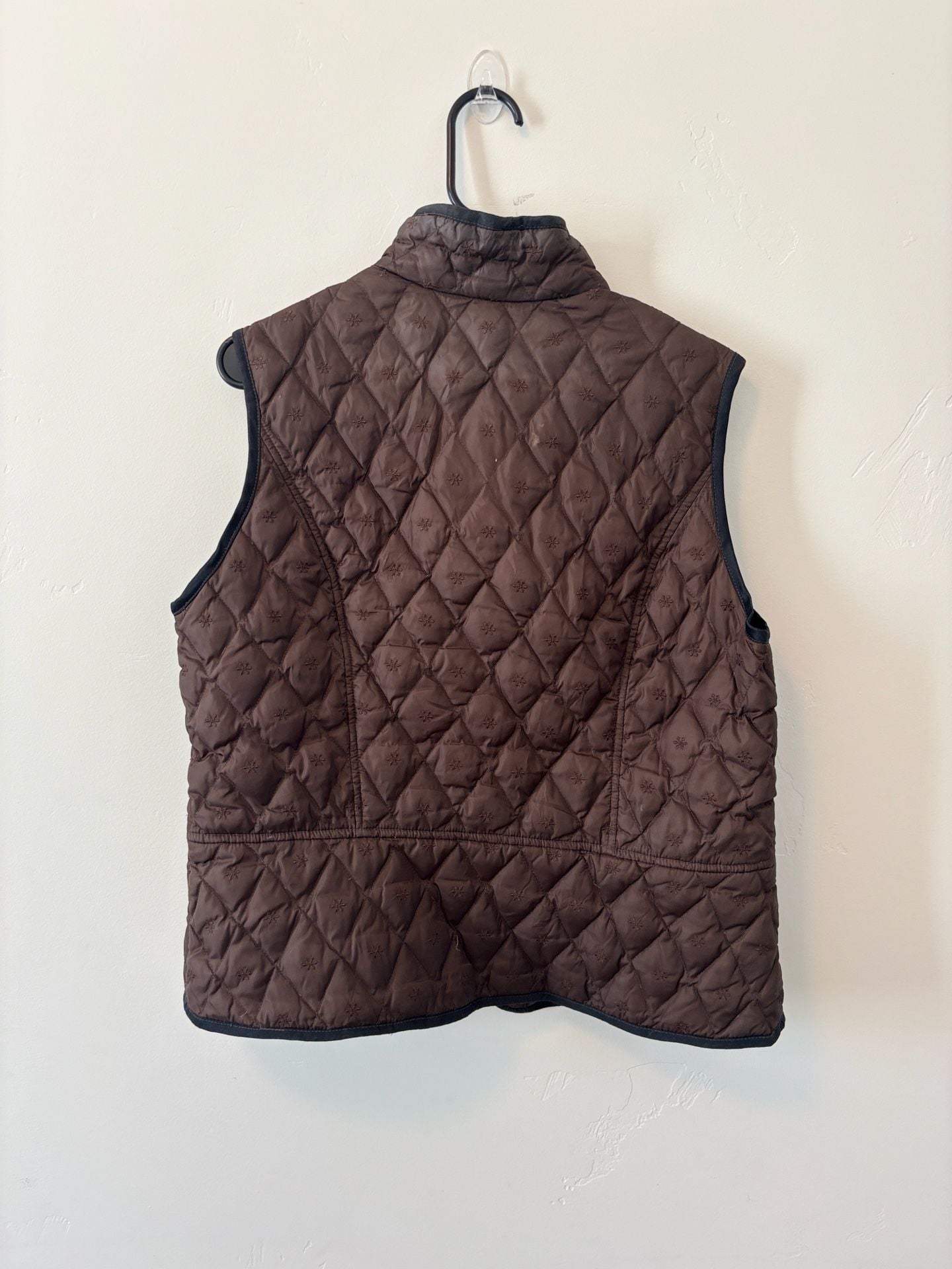 Eddie Bauer Quilted Goose Down Vest Size L Brown Embroidered 8
