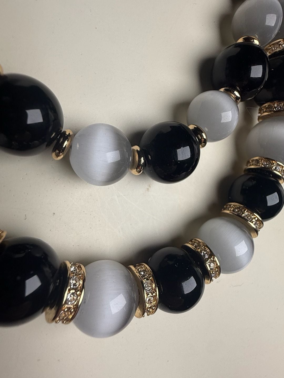 Talbots Double Strand Beaded Necklace Black Gray Gold Tone 3
