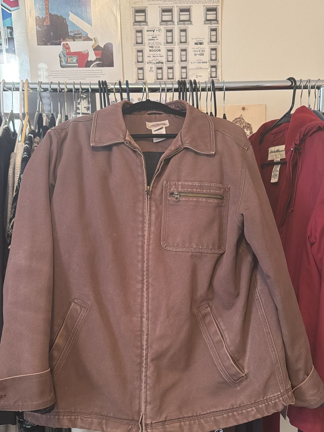 L.L. Bean Katahdin Iron Works Jacket Size L Reg Brown Canvas 3