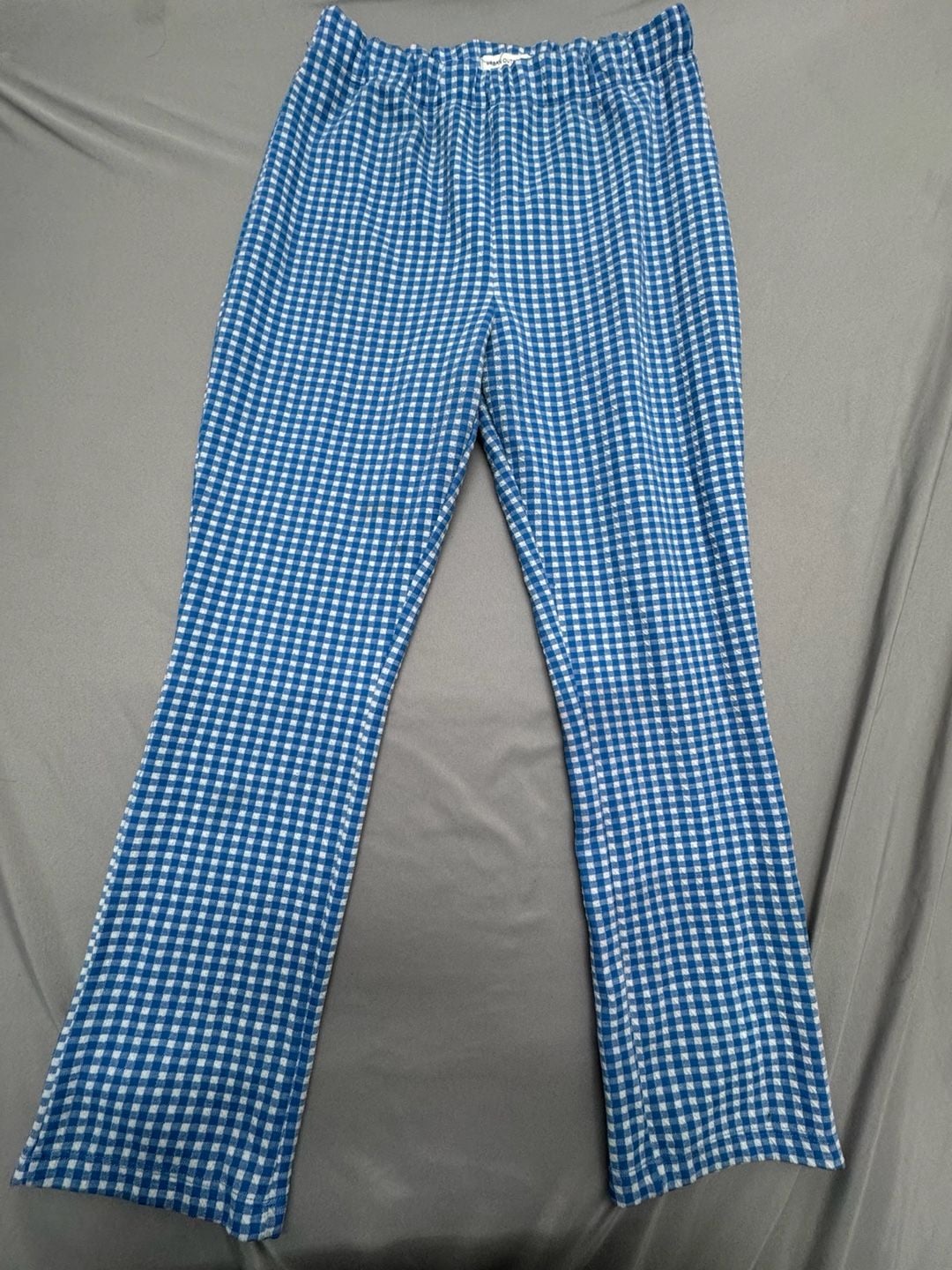Urban Outfitters Gingham Flared Pants Size L Blue White Checkered 2