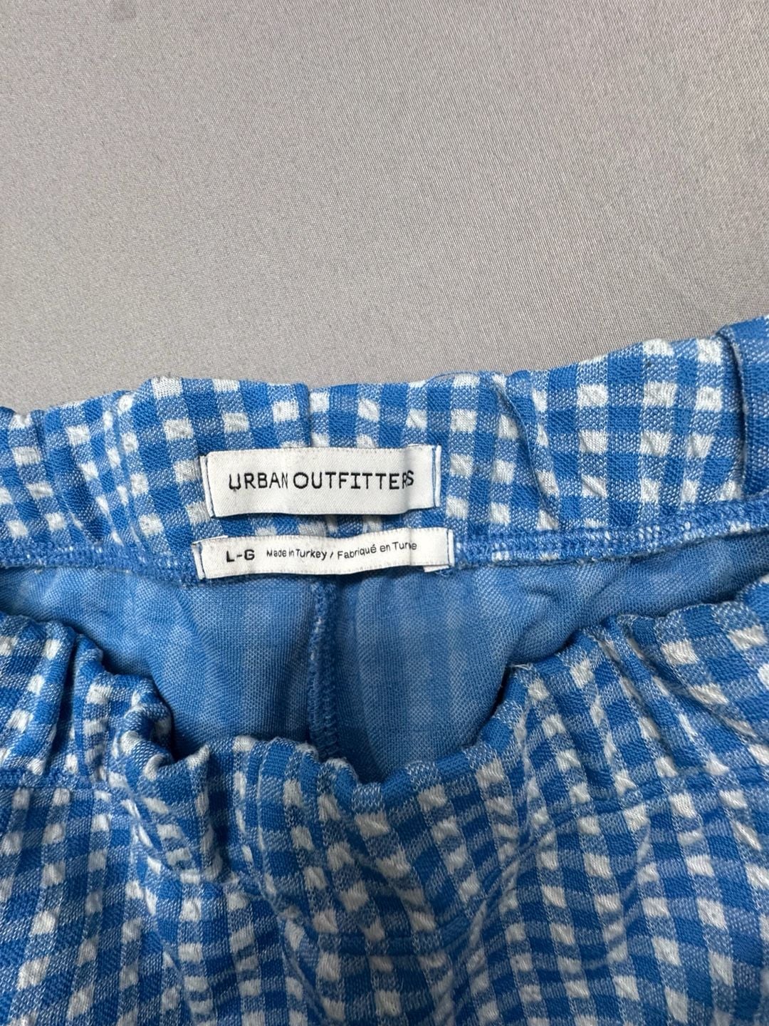 Urban Outfitters Gingham Flared Pants Size L Blue White Checkered 3