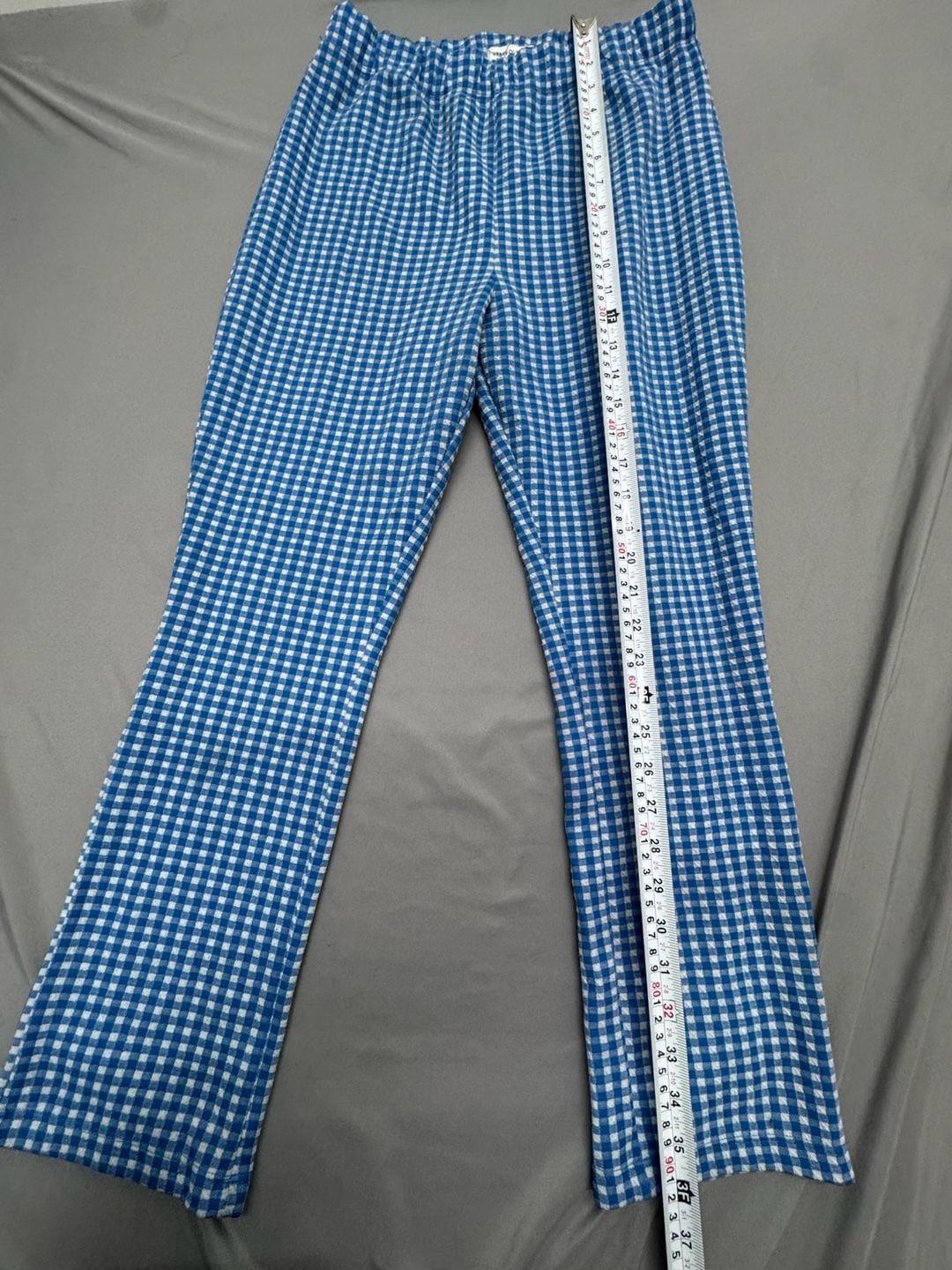 Urban Outfitters Gingham Flared Pants Size L Blue White Checkered 5