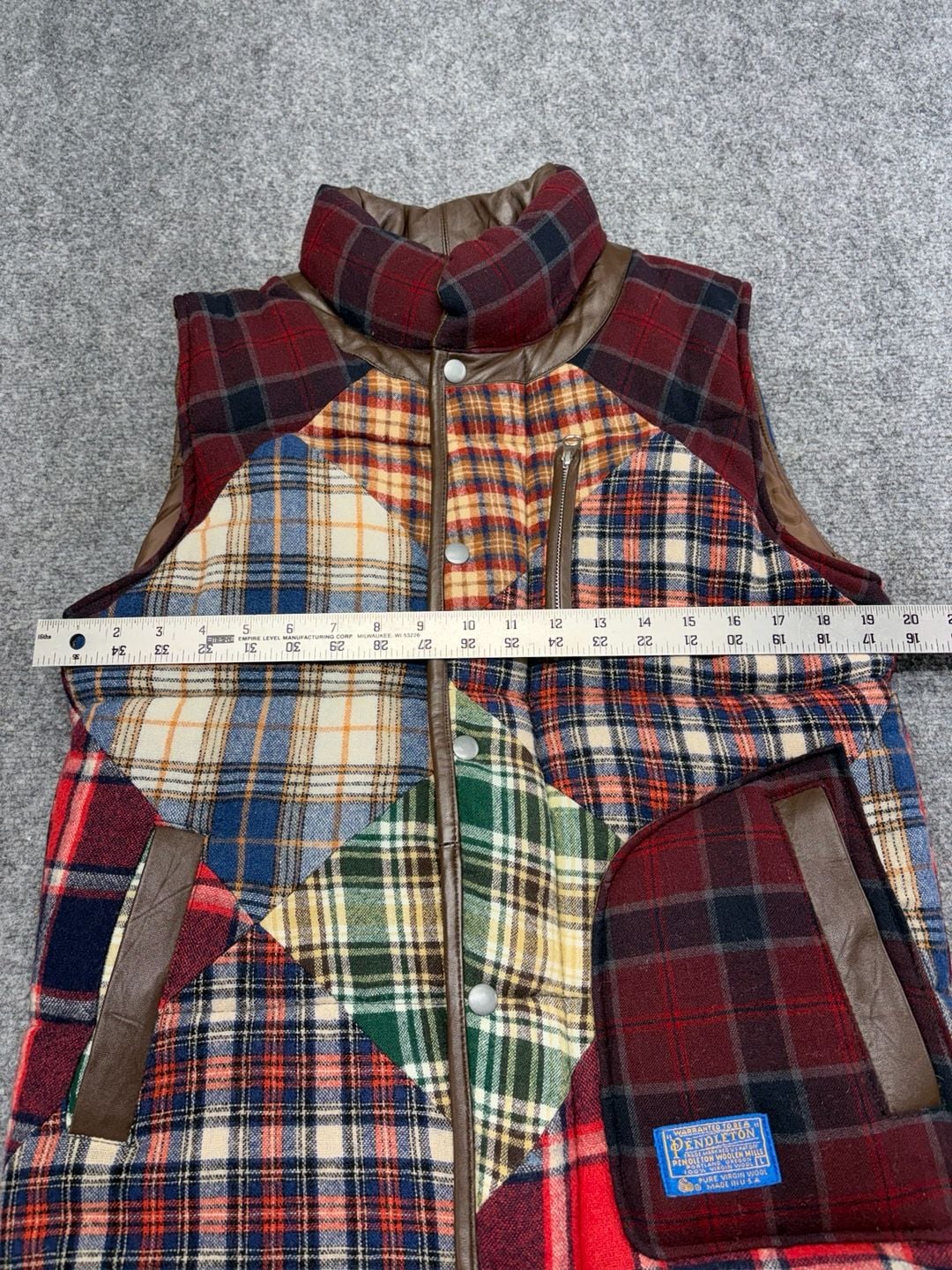 Pendleton-Wool Rare Patchwork Quilted Snap Unisex Vest Wool Zip Multicolor Med 7