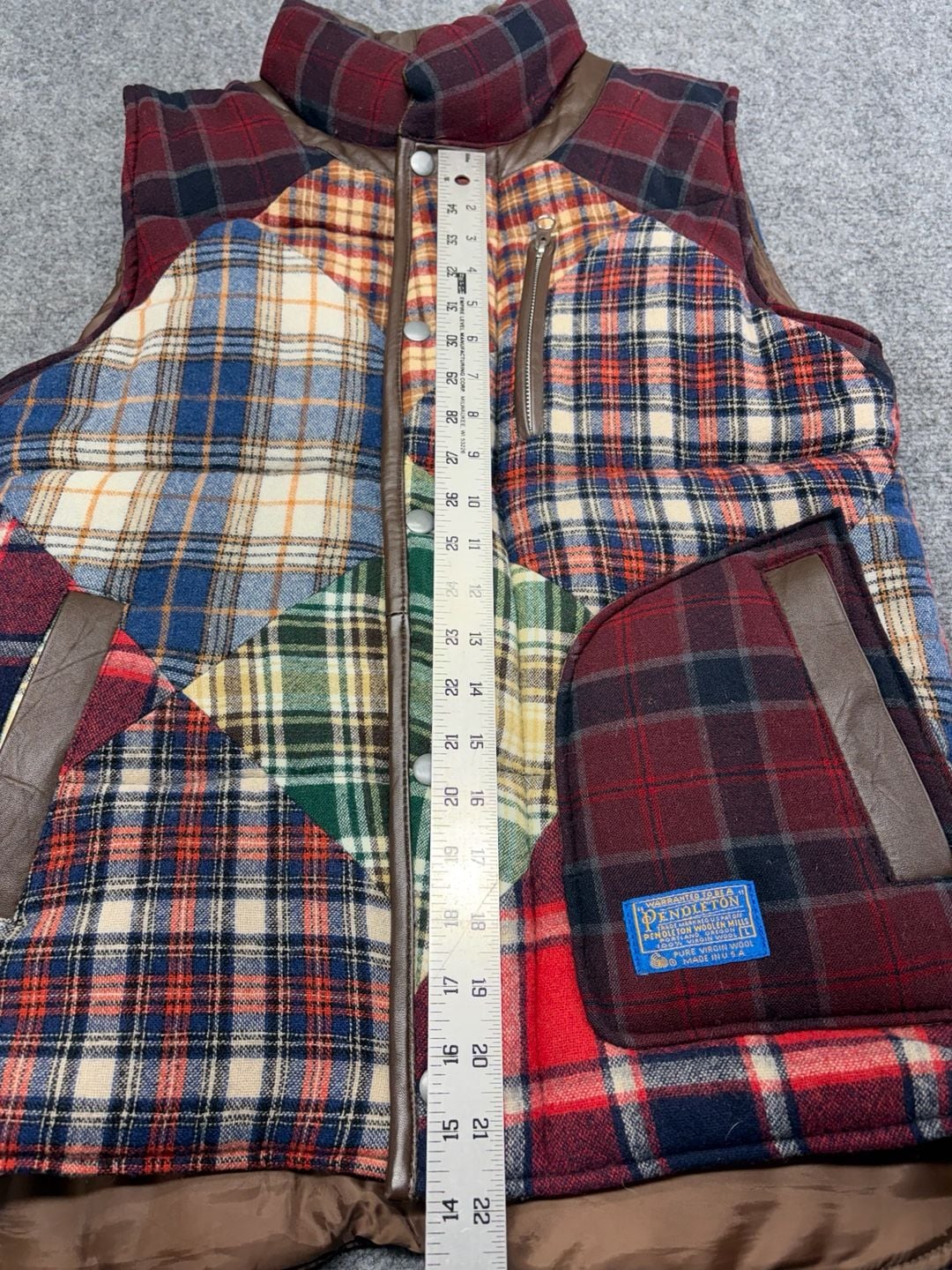 Pendleton-Wool Rare Patchwork Quilted Snap Unisex Vest Wool Zip Multicolor Med 8
